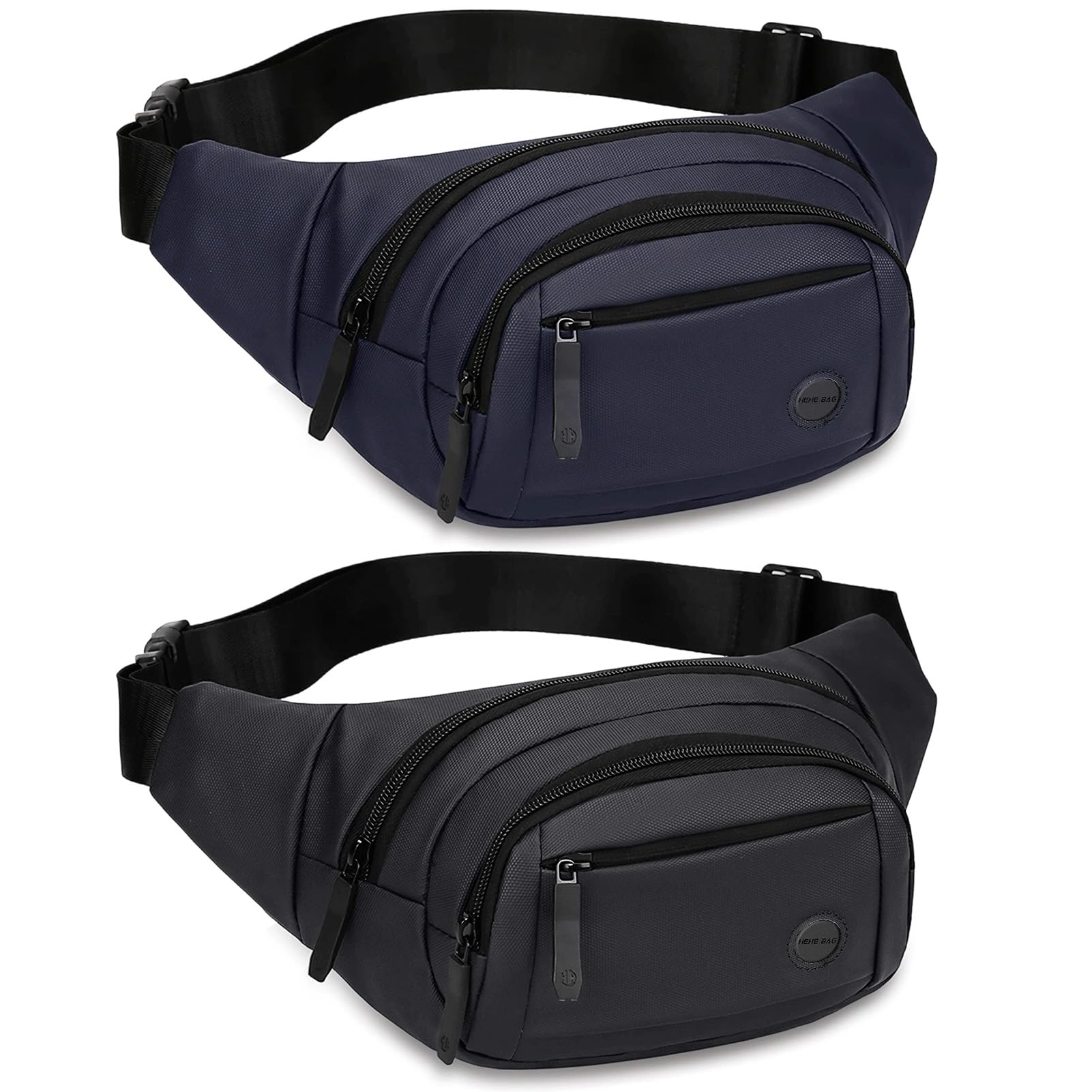 Vyuwast 2 Pack Bum Bag Bumbag for Men Women, Waterproof Fanny Packs for Ladies, Waist Pack with 3 Zip Pockets Adjustable Belt Bumbags for Dog Walking Sport Running Travel Cycling, Black Blue