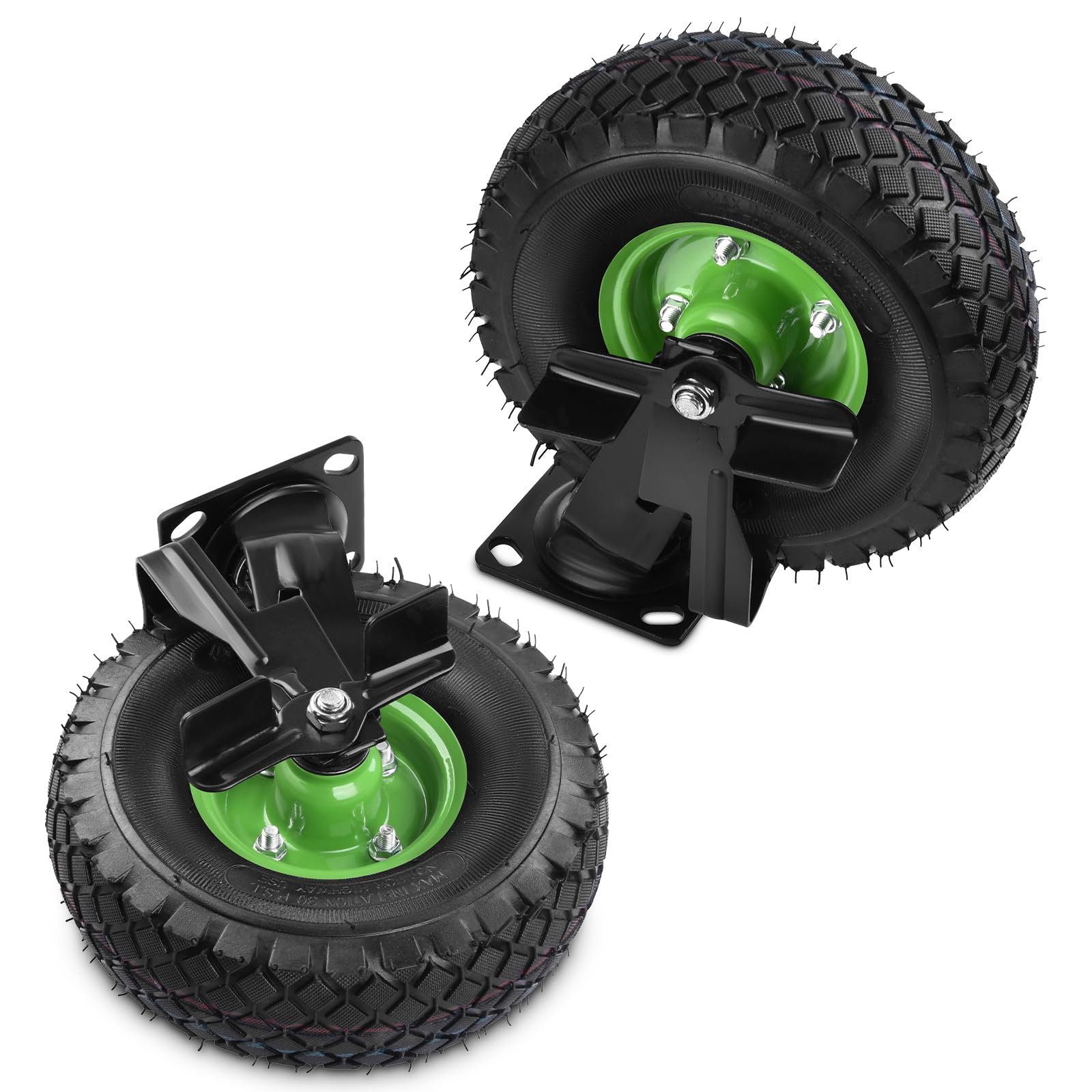 Juego de 2 ruedas giratorias con freno, diámetro de 250 x 90 mm, rueda de aire silenciosa sobre llanta de acero, color negro, con amortiguación, carro y kit de carro de transporte