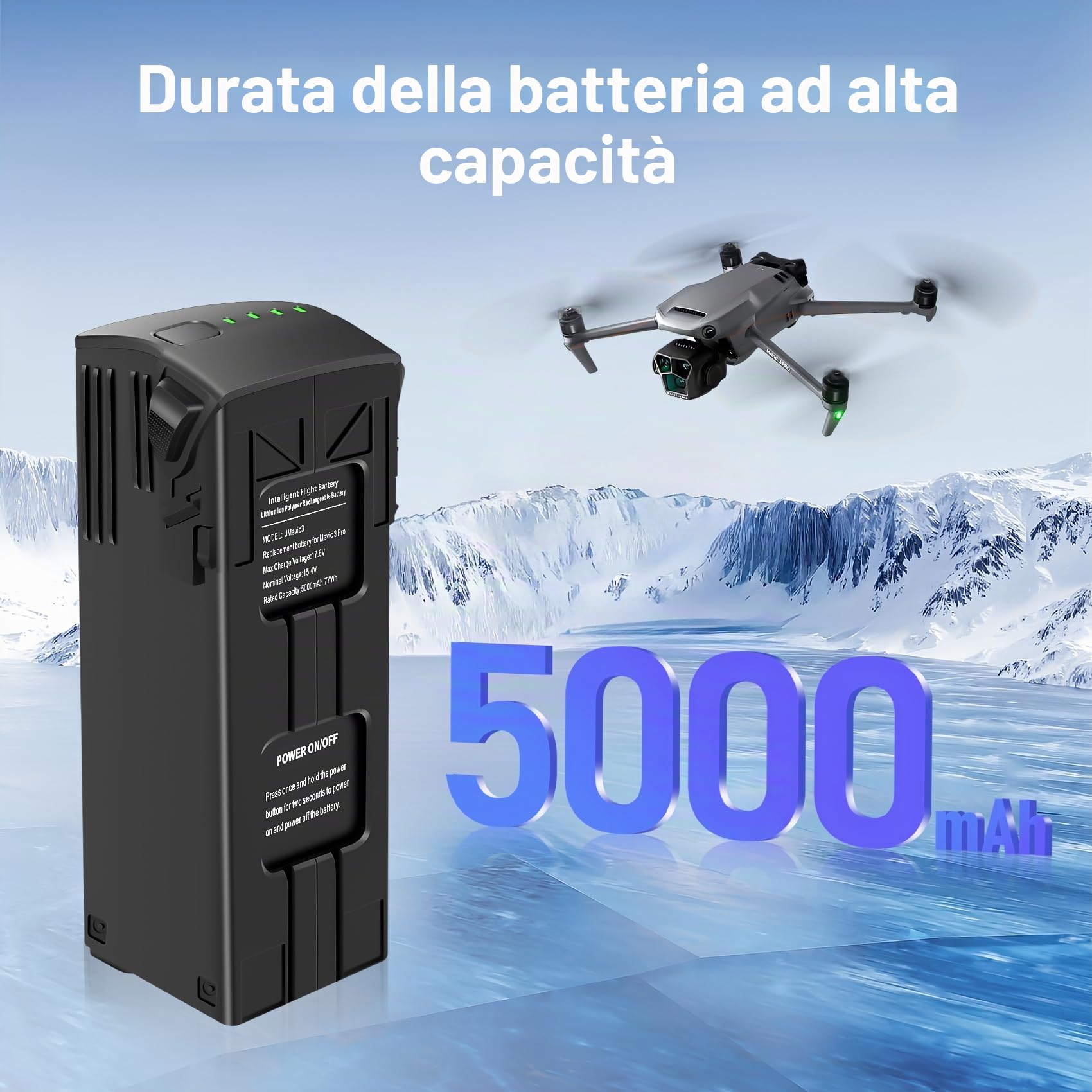 Mavic 3 Serie Batteria di volo intelligente 1 pacco 5000mAh(46 minuti di volo massimo) Compatibile con DJI Mavic 3,Mavic 3 Pro,Mavic 3 Pro Cine,Mavic 3 Classic,Mavic 3 Cine,Mavic 3 Enterprise Series