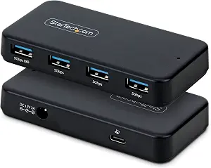 StarTech 4-Port USB-A Hub, 5Gbps, 24W Power Adapter, USB-C and USB-A Host Cable, BC 1.2 Fast-Charge Port
