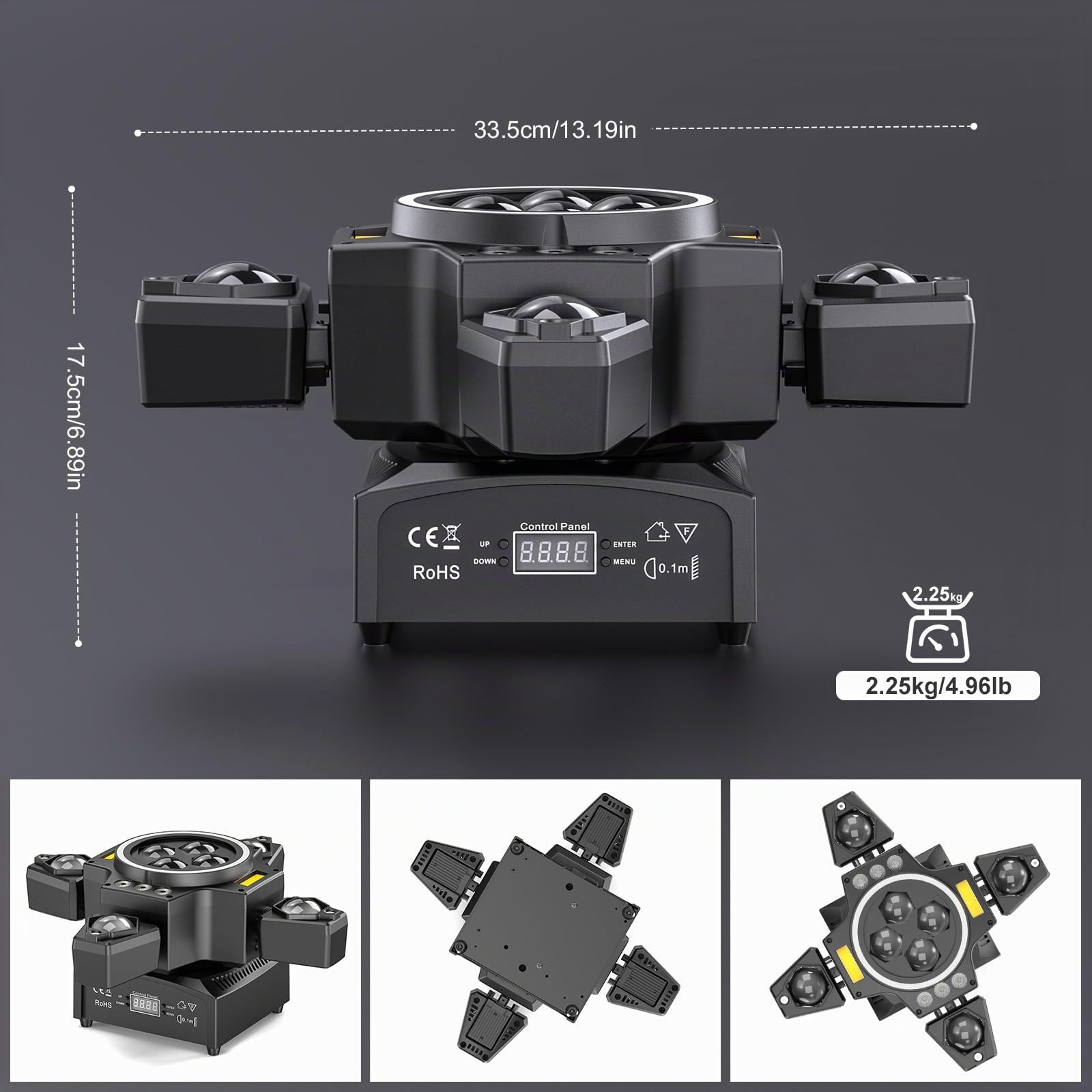 Cabeza Móvil 150W Luces de Escenario Beam con Control Remoto, Wash Luz de Discoteca LED RGBW Efecto de Iluminación Estroboscópica 4 Brazos DMX512 para DJ Discotecas Navidad Conciertos