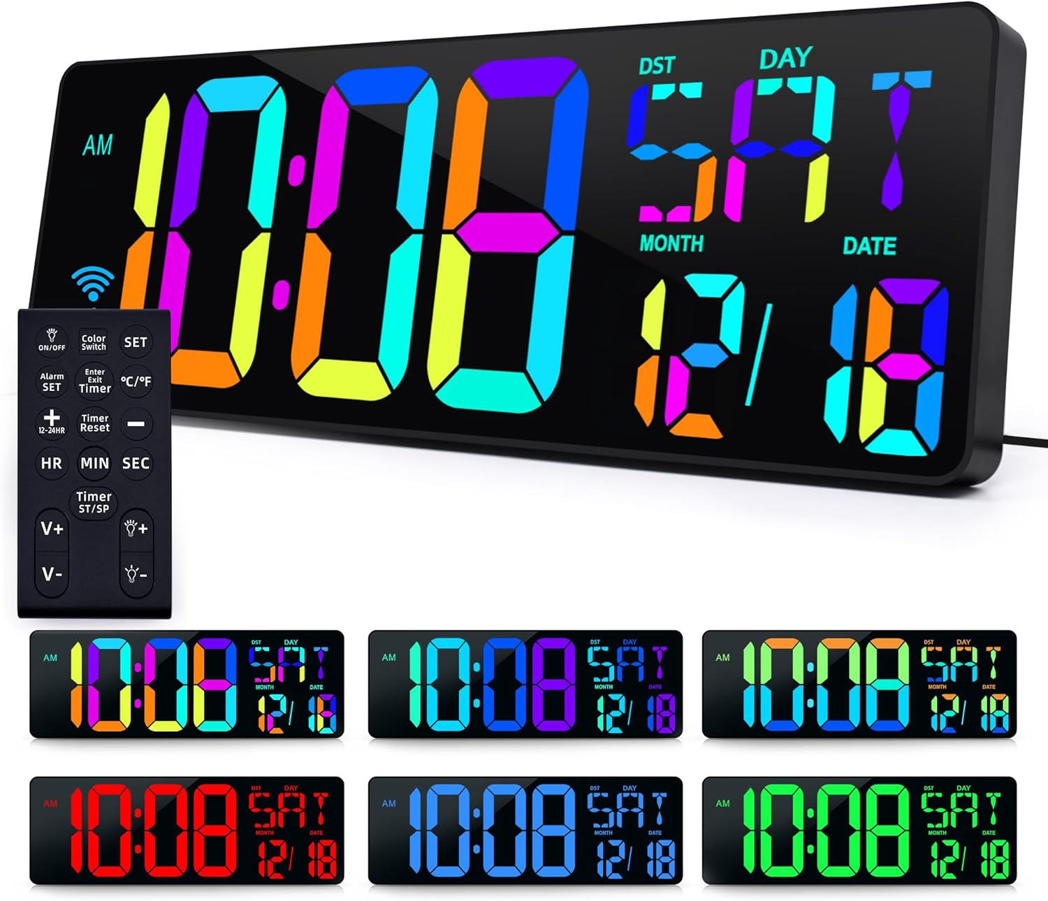 TXL Digital Wall Clock Large Display, 16.5" LED Wall Clock RGB Color