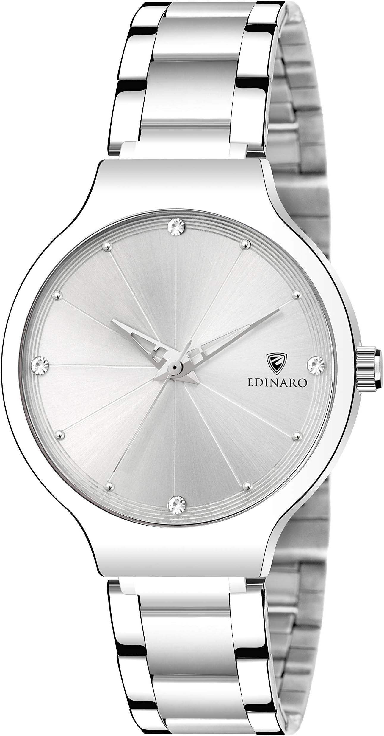 EDINARO Gorgeous Analogue Round Studded Dial Watches for Women and Ladies Watch with Stainless Steel Adjustable Bracelet Strap with Double Lock Clasp Watches for Girls