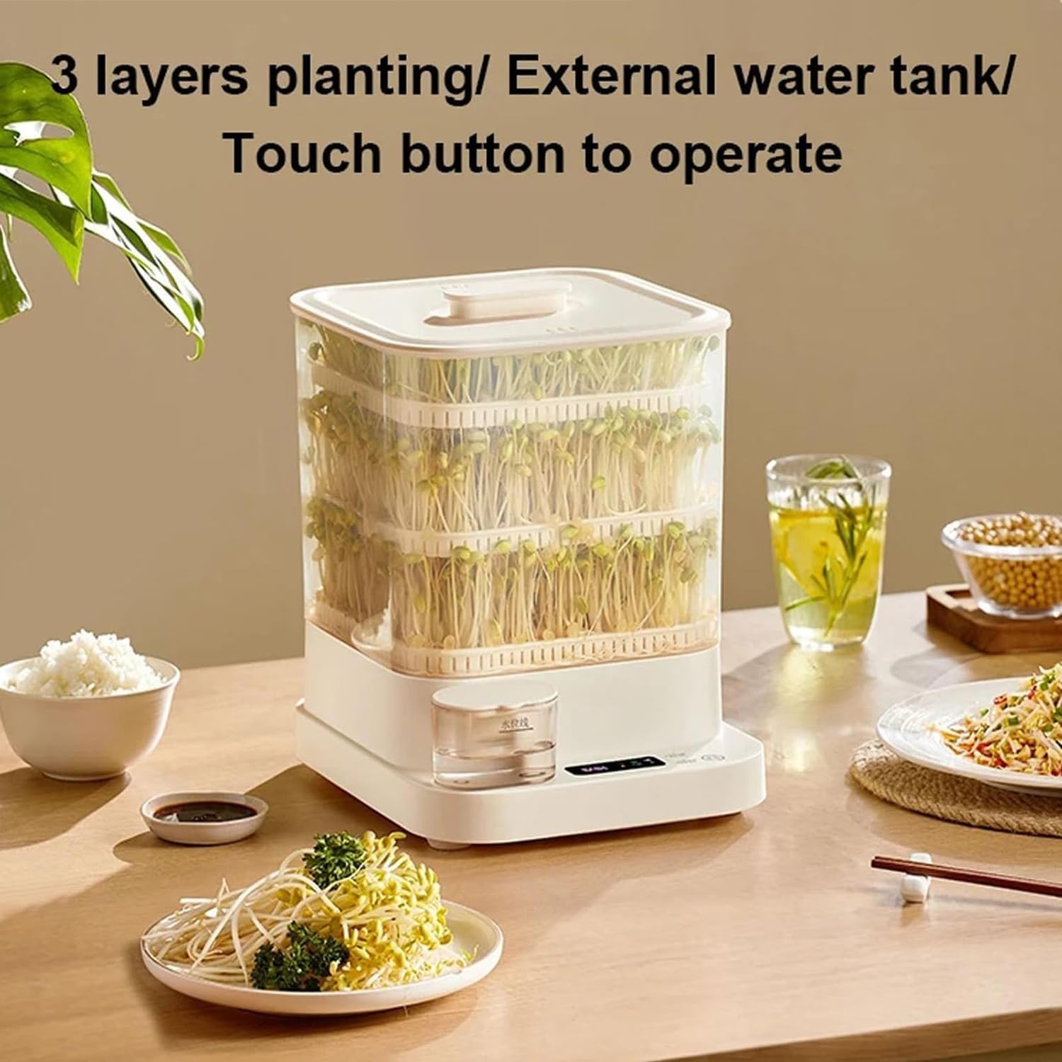 Machine À Germes de Soja Automatique Intelligente, Machine À Germes de Soja, Kits de Germination de Graines avec Affichage LED Et Réservoir d'eau de 1,5 L, pour Radis, Herbe de Blé, Orge