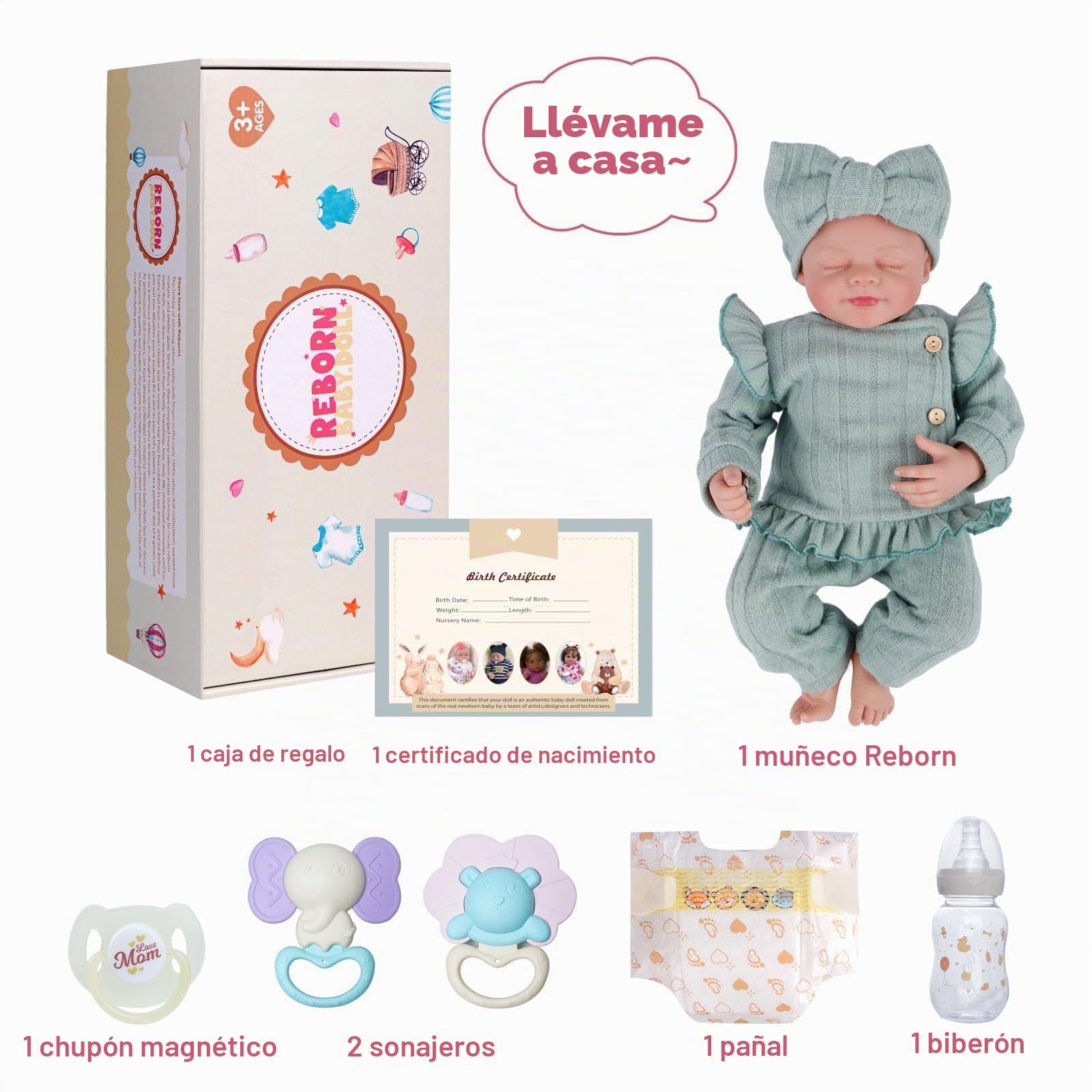 BABESIDE Muñecas Reborn de 17 Pulgadas Realistas para Niñas Recién Nacidas Durmiendo Ojos Cerrados Cuerpo de Tela Suave Cabeza de Vinilo Pintada a Mano con Set de Regalo para Niños