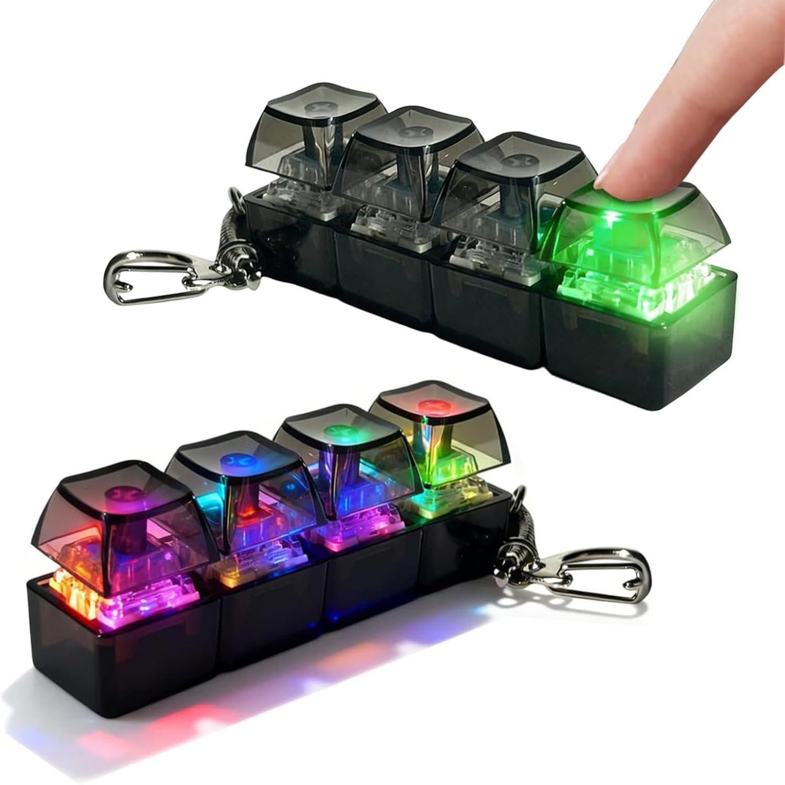 2PCS Keyboard Fidget Toy Light Up - 4 Button 7 Colors Mini Keyboard Fidget Toy, RGB Lights Mechanical Keyboards Clicker Toys For Stress Relief, Portable Decompressions Keychain For Travel, Offices