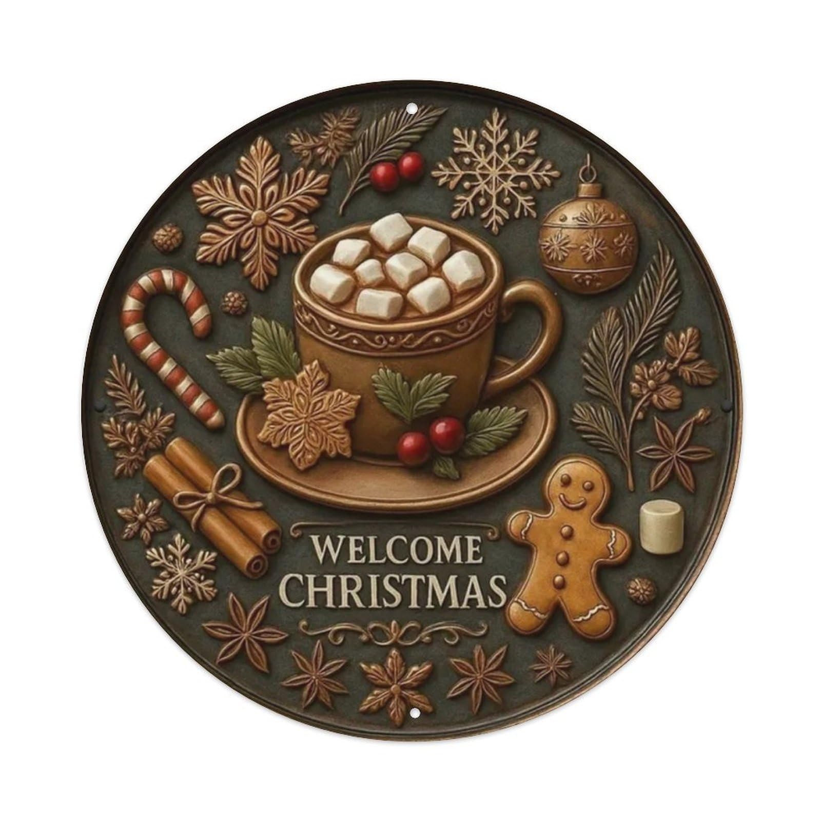 Gentinap Vintage Christmas Hot Chocolate Welcome Christmas Tin Sign Metal Sign Home Bar Garden Wall Decor Metal Poster 8X8 Inch