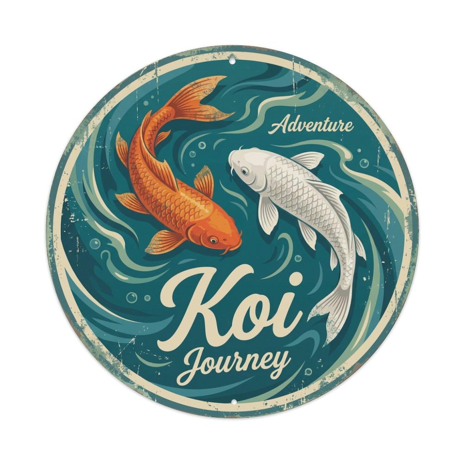 Koi Fish Adventure Journey Waters Exploration Discovery Wanderlust Travel Metal Tin Sign