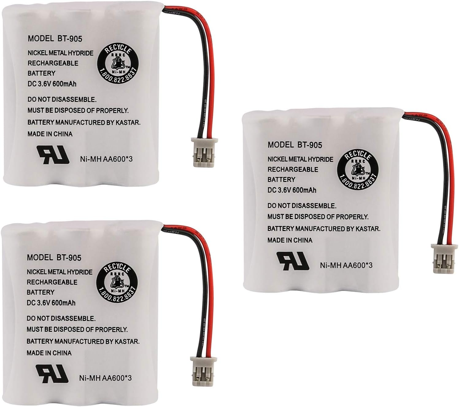 UnidenBT-905 Rechargeable Cordless Handset Phone Battery 3.6V 600mAh NiMH (3-Pack)