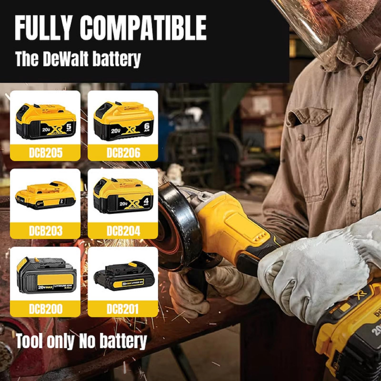 Accu-haakse slijper voor Dewalt 21 V, 10.000 tpm, 125 mm