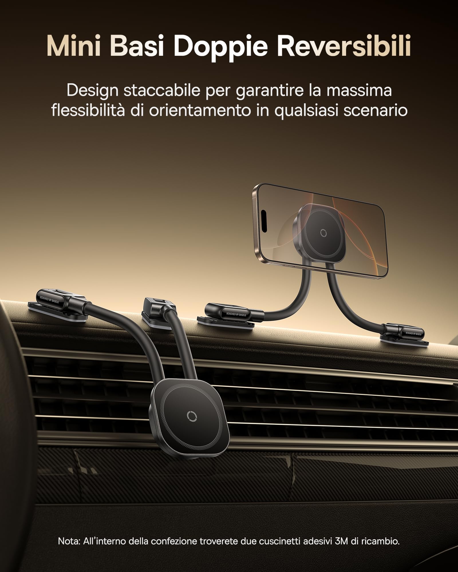 Baseus C03s Supporto per Cellulare Auto Magnete, Magnetico Magsafe Supporto per Telefono Auto con 2 bracci flessibili, Porta Universale per Telefono 20N Compatibile con iPhone Samsung