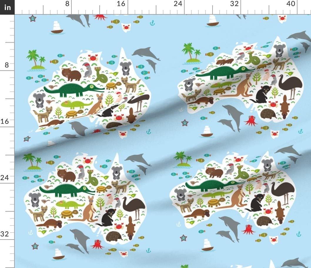 Spoonflower Fabric - Map Australia Fat Kangaroo Parrot Wombat Printed on Petal Signature Cotton Fabric by The Yard - Sewing Quilting Apparel Crafts Decor