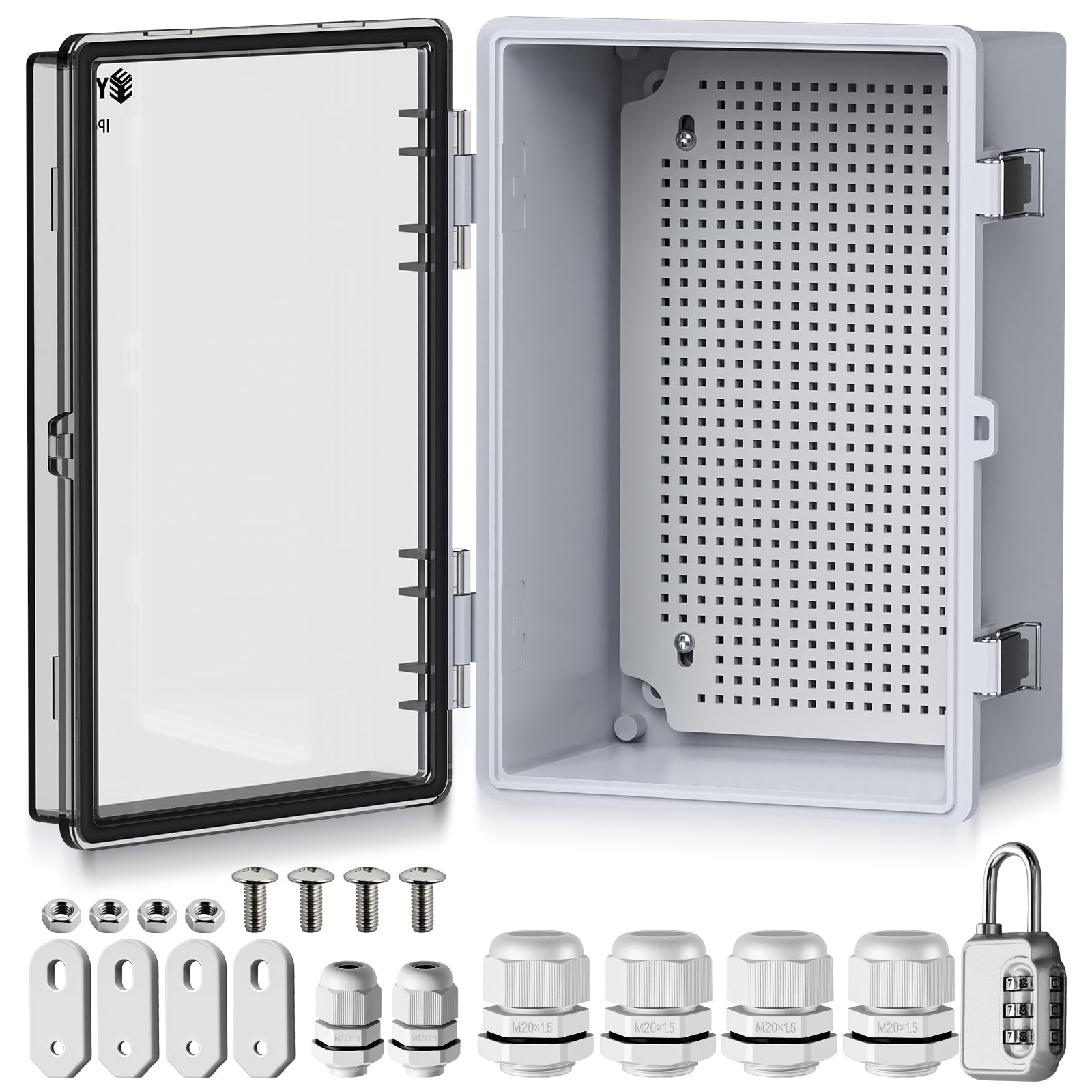 EYPINS Caja Estanca Exterior Electrica Impermeable IP67 30 * 20 * 17cm | Cuadro Eléctrico Superficie con Carcasa ABS,Cajas de Empalmes Transparente,Candado de combinación,para Exterior Garaje Sótano