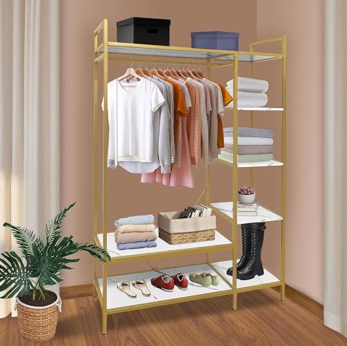 Miniatura 6 de AT-VALY Perchero y zapatero resistente, organizador de armario independiente, armario de metal, estantes de almacenamiento para hombres y mujeres,