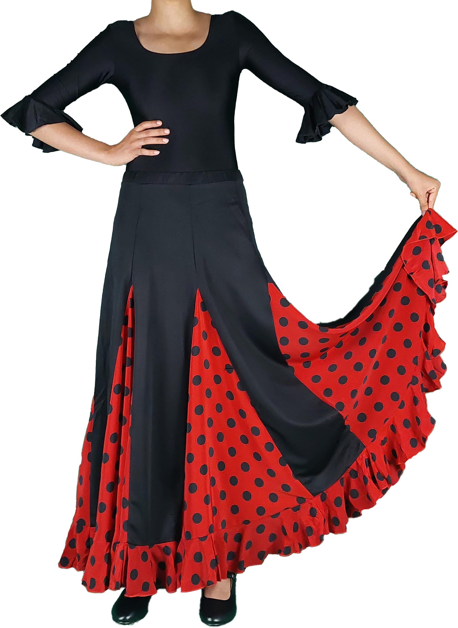 Jupe de Danse Flamenco Noire Rouge à Pois