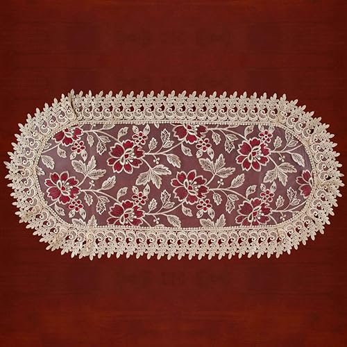 Miniatura 2 de Grelucgo Caminos de mesa ovalados de encaje beige y tapetes de 13 × 42 pulgadas..