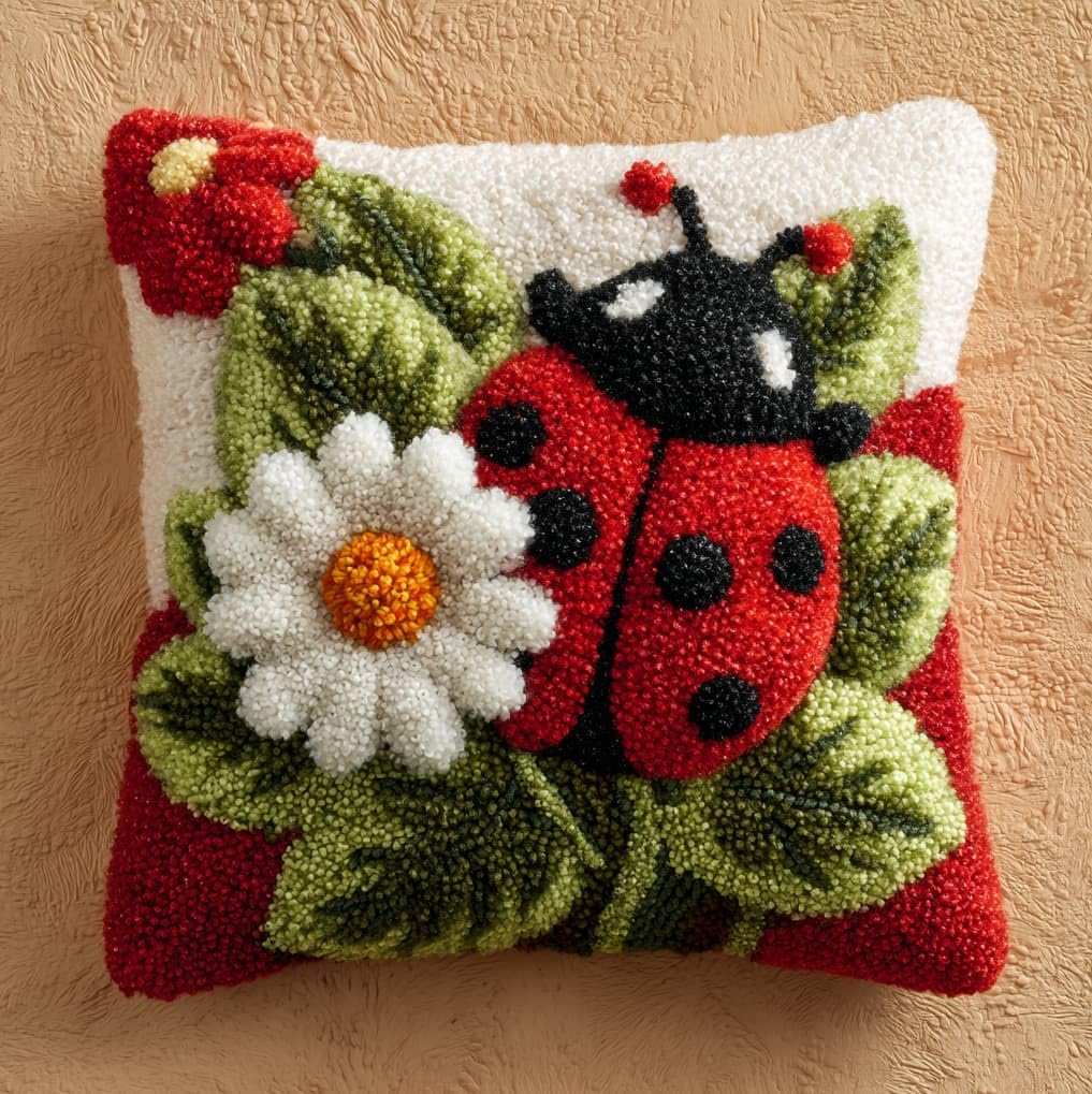 Axiangzik Ladybug Latch Hook Pillow Making Kit 43X43cm,