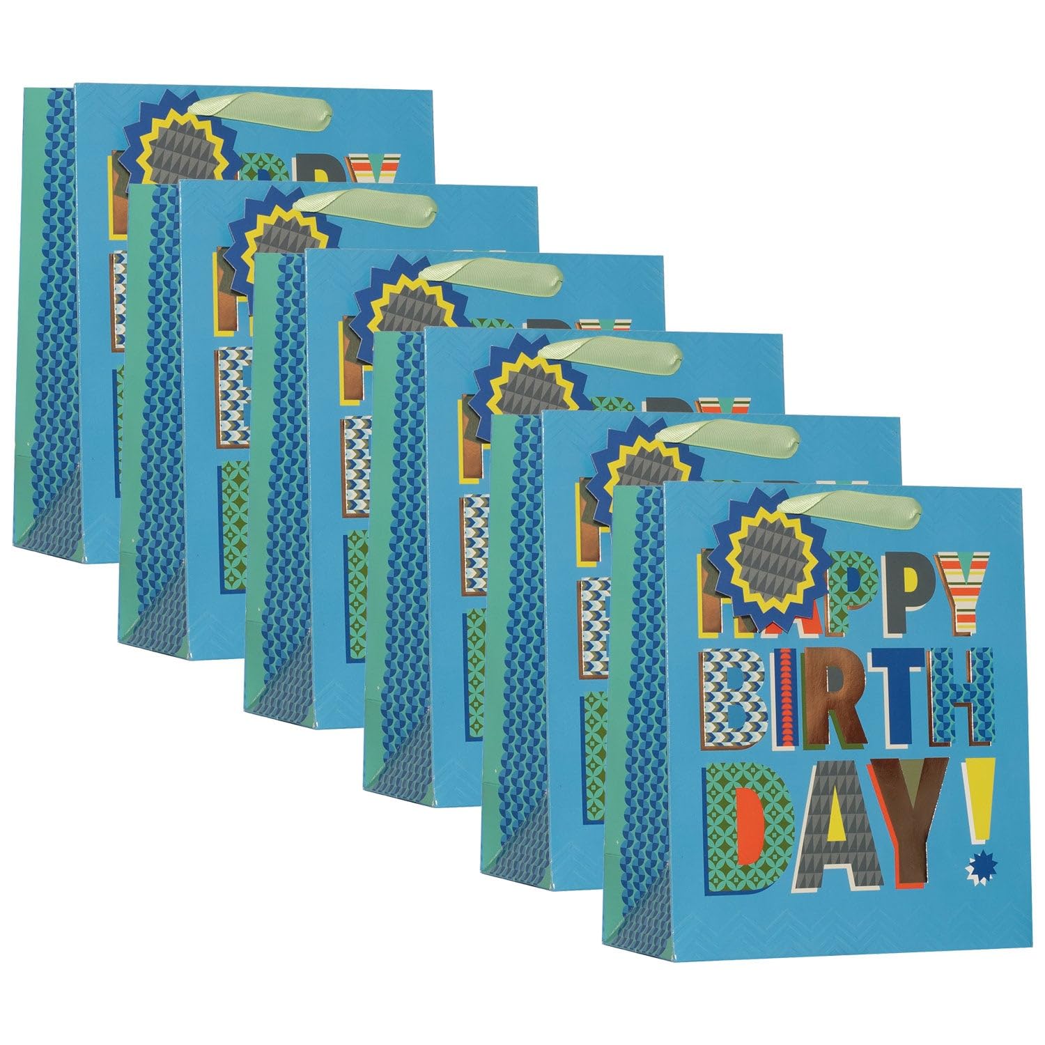Design By Violet Happy Birthday Message Medium Paper Gift Bags Pack of 6