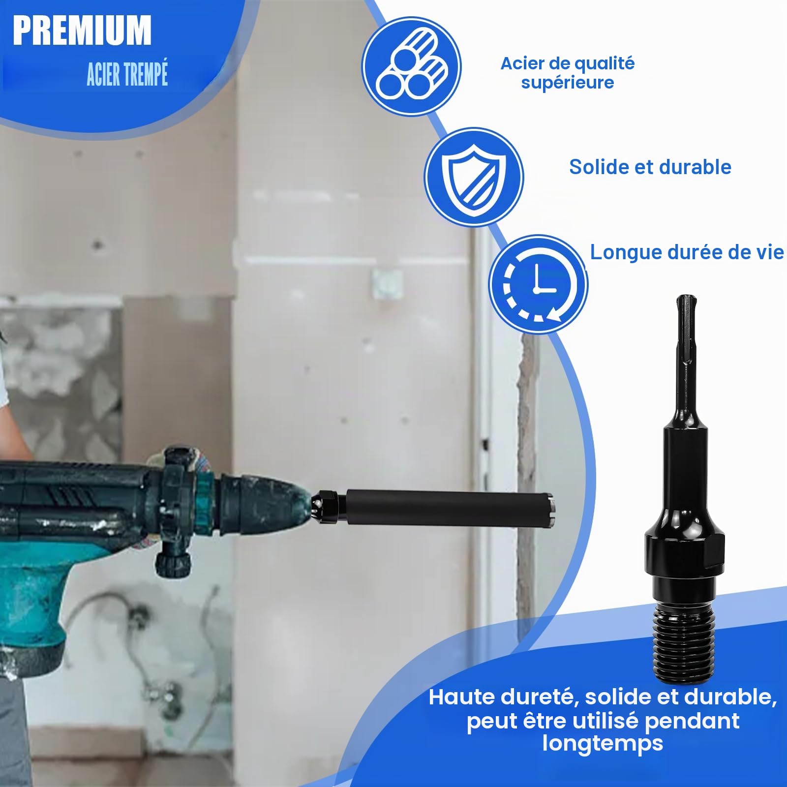 Adaptateur SDS-Plus à 1-1-/4-7unc en Acier Adaptateur SDS Plus pour Carotteuse Adaptateur 1 1/4" UNC vers SDS