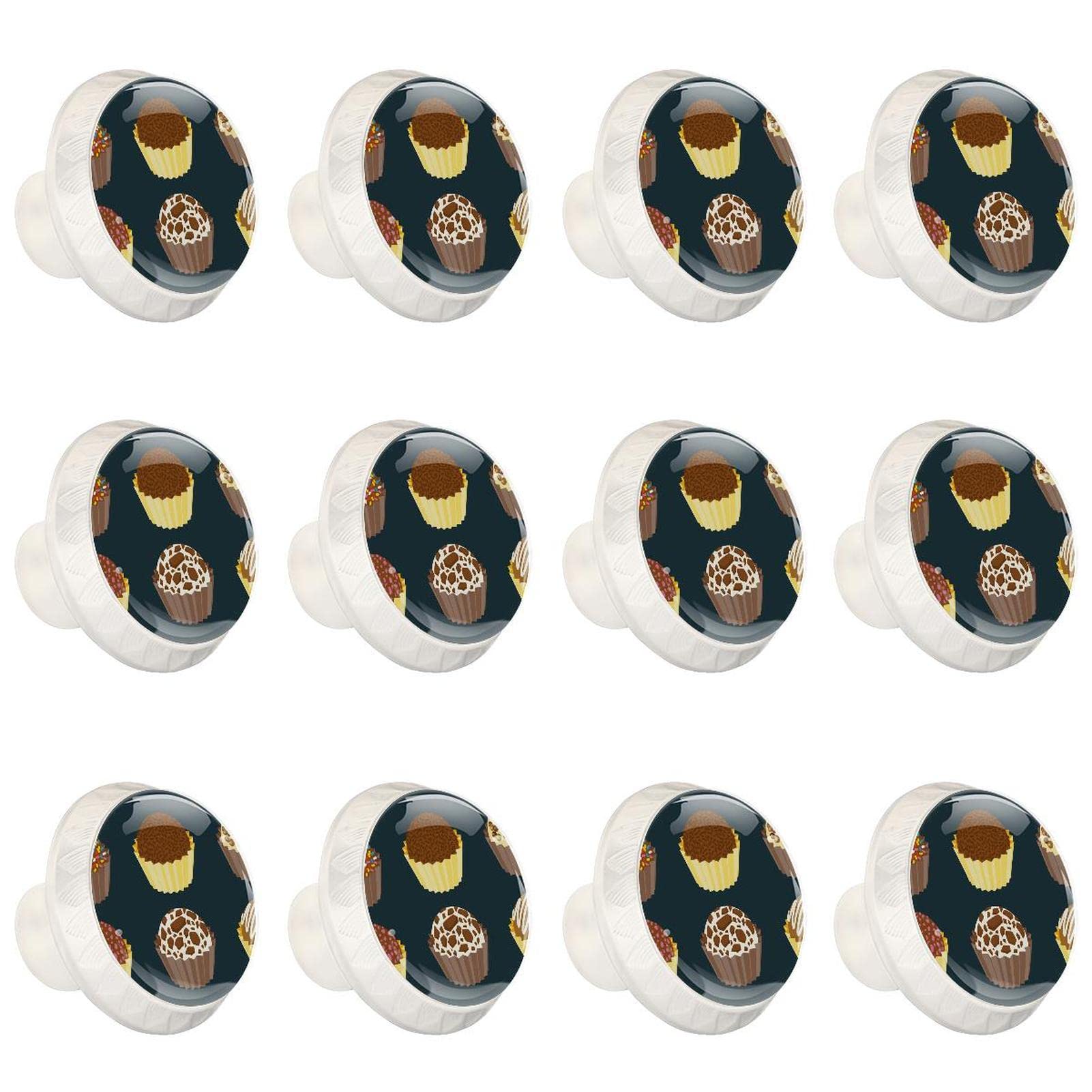12 bolas de chocolate de caramelo con mango redondo blanco para cajón, 01