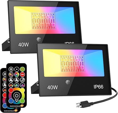 Miniatura 1 de Luz de inundación RGB LED para interiores y exteriores, 40 W, equivalente a 400 vatios, luz diurna blanca de 5700 K, iluminación de paisaje que