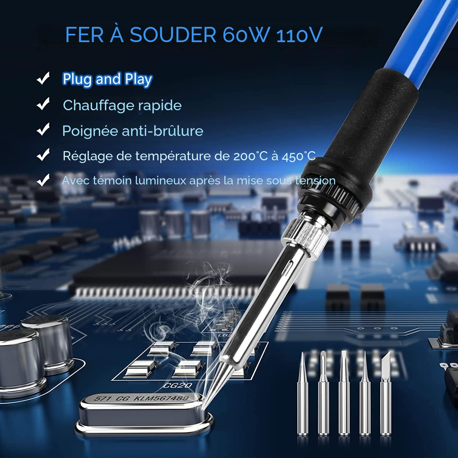 Kit De Fer à Souder, 60 W, Température Réglable, 20 En 1, 2 Embouts Interchangeables, Multimètre Numérique, Fil à Souder, Outil De Soudage Portable Pour Réparation électronique, Loisirs Créatifs, 120