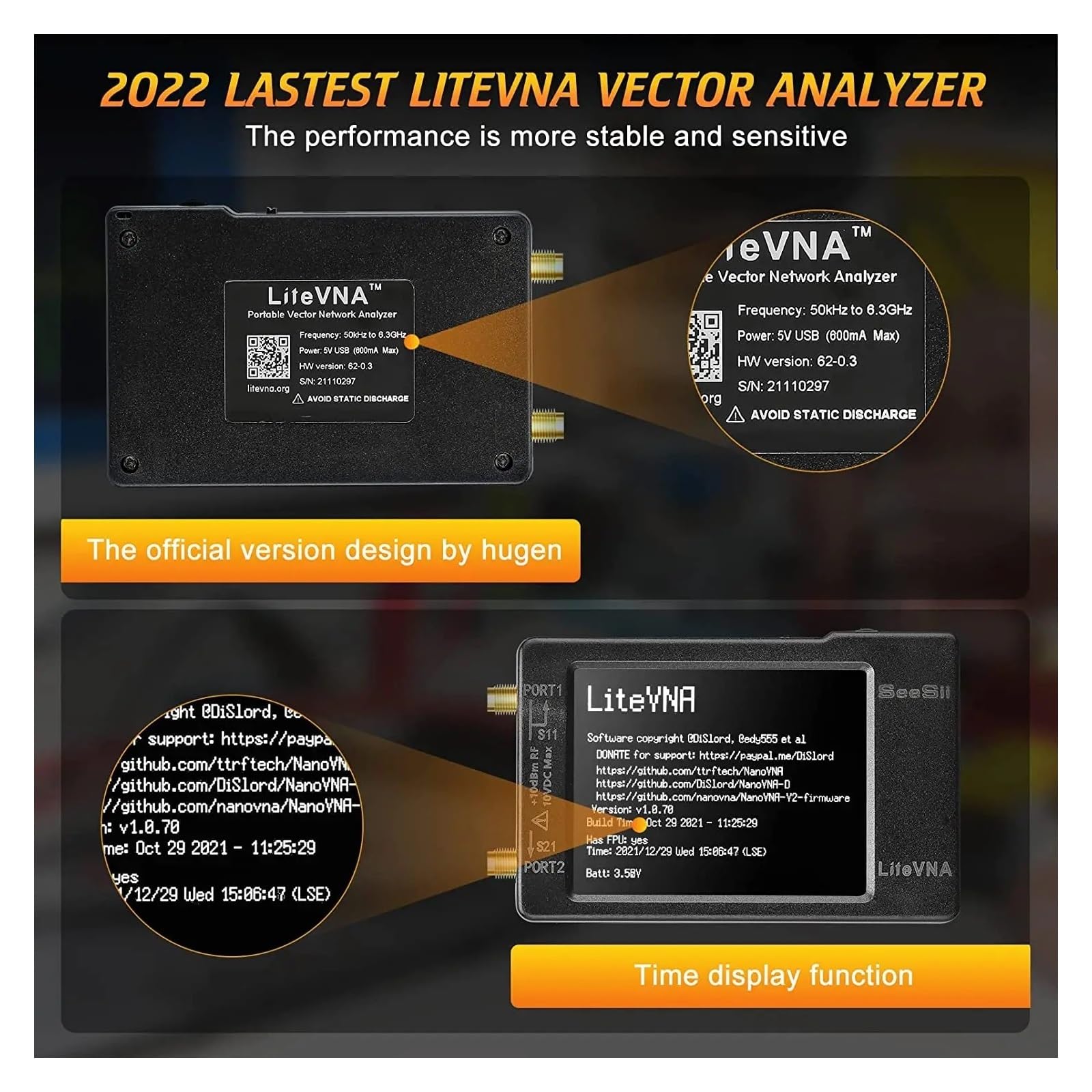 Analizador Vectorial de Redes, Analizador de antena de red vectorial VNA 50kHz-6,3 GHz actualizado, 2,8 pulgadas, con ranura MicroSD, compatible con almacenamiento de datos LiteVNA Medición de Parámet