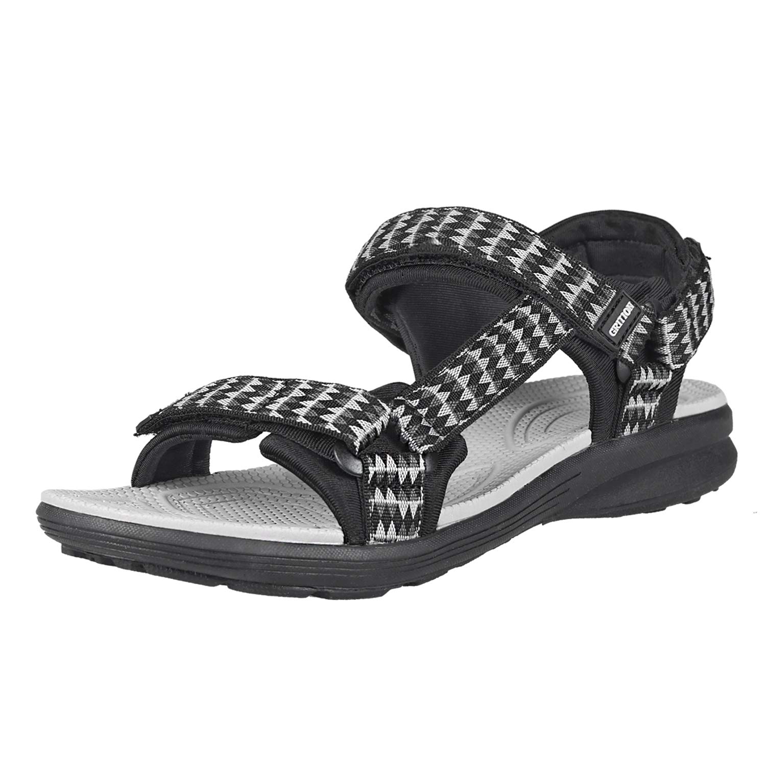 GRITION Hiking Sandals Women Athletic Outdoor Sport Sandles Ladies Open Toe Adjustable Webbing Strap Walking Flat Sandal Comfort Water Shoes Casual Trail Summer Beach (6.5 US/37 EU, Black)