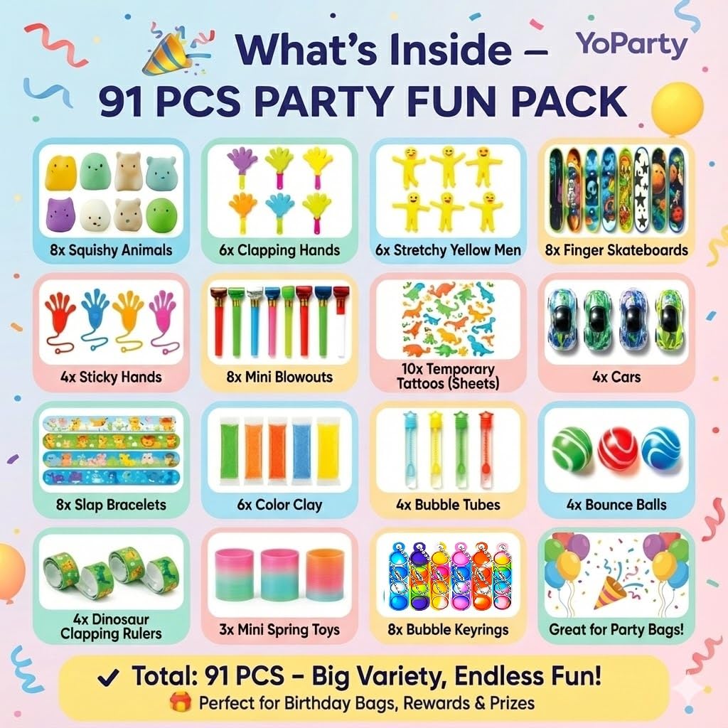 91PCS Party Bag Fillers for Kids, Bulk Festive Party Bag Fillers, Classroom Rewards, Christmas Stocking Stuffers - Image 2