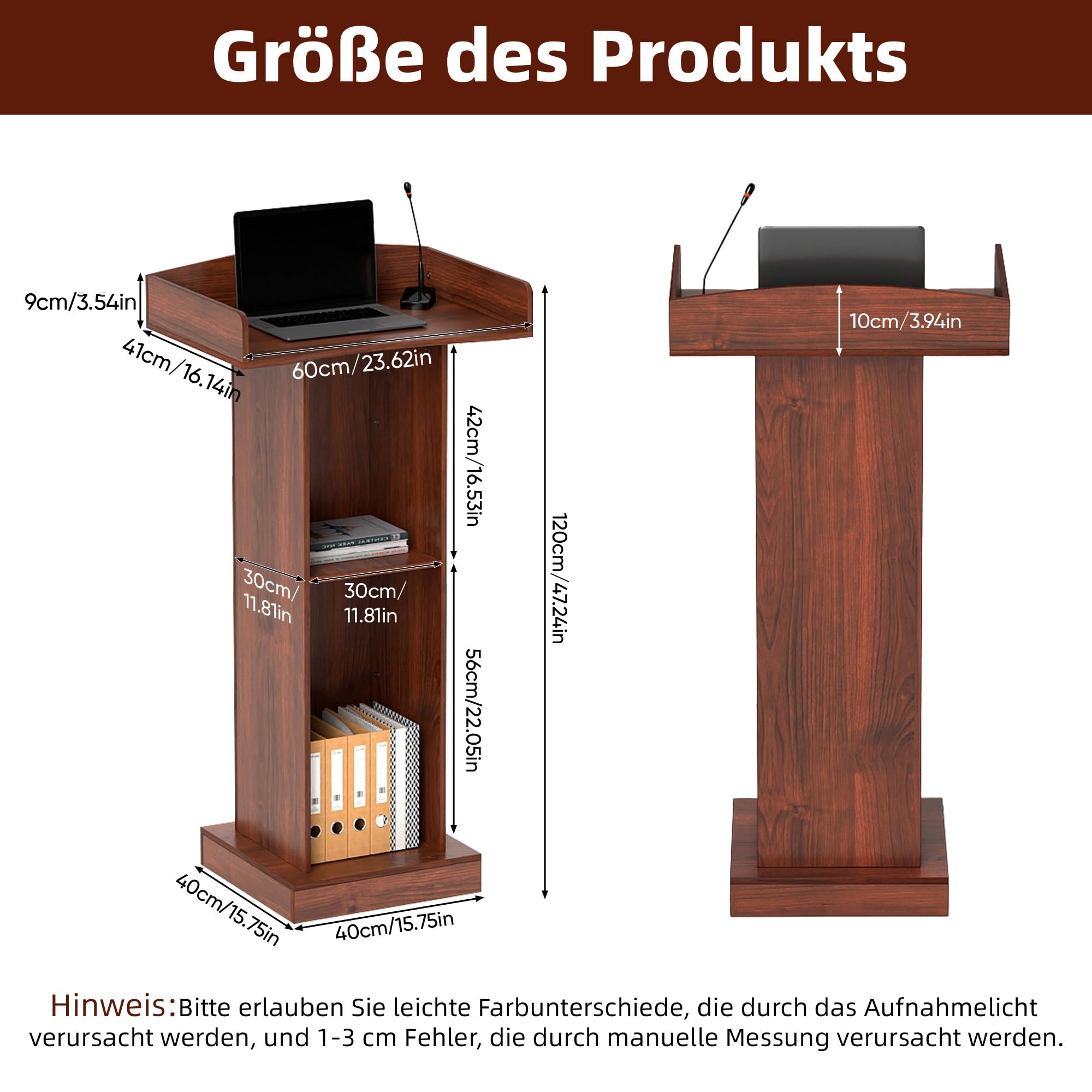 jxgzyy Rednerpult Holz Podium mit 2 Stöckig Aufbewahrungsregal Podiumständer 60cm × 41cm × 120cm für Klassenzimmer, Büro, Restaurant, Seminar, Hochzeit, Kirchen