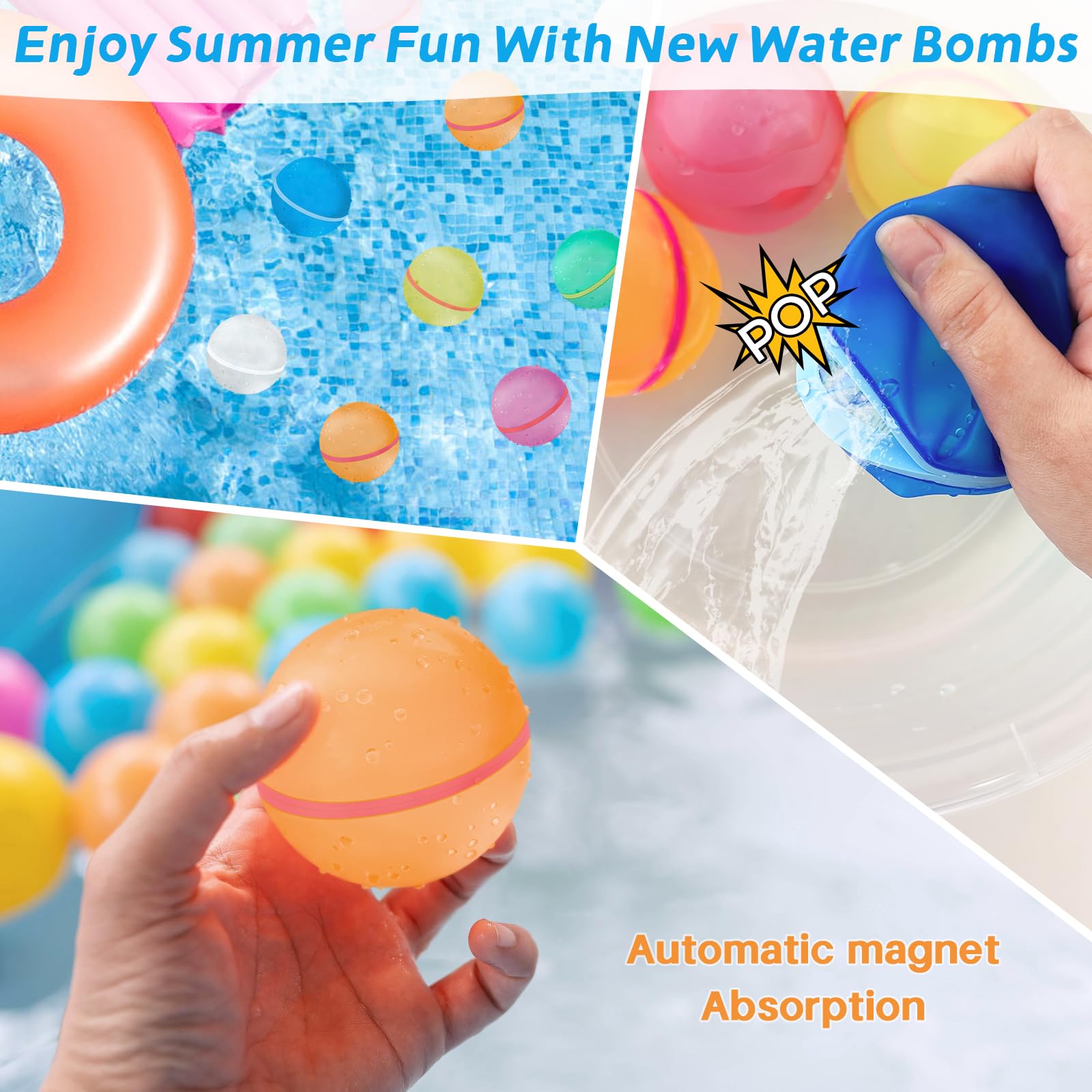 Palloncini da Acqua Riutilizzabili, 12 Pezzi palloncini d'acqua a riempimento rapido, palline magnetiche splash a chiusura automatica, per bambini, adulti, spiaggia, giochi d'acqua in spiaggia per