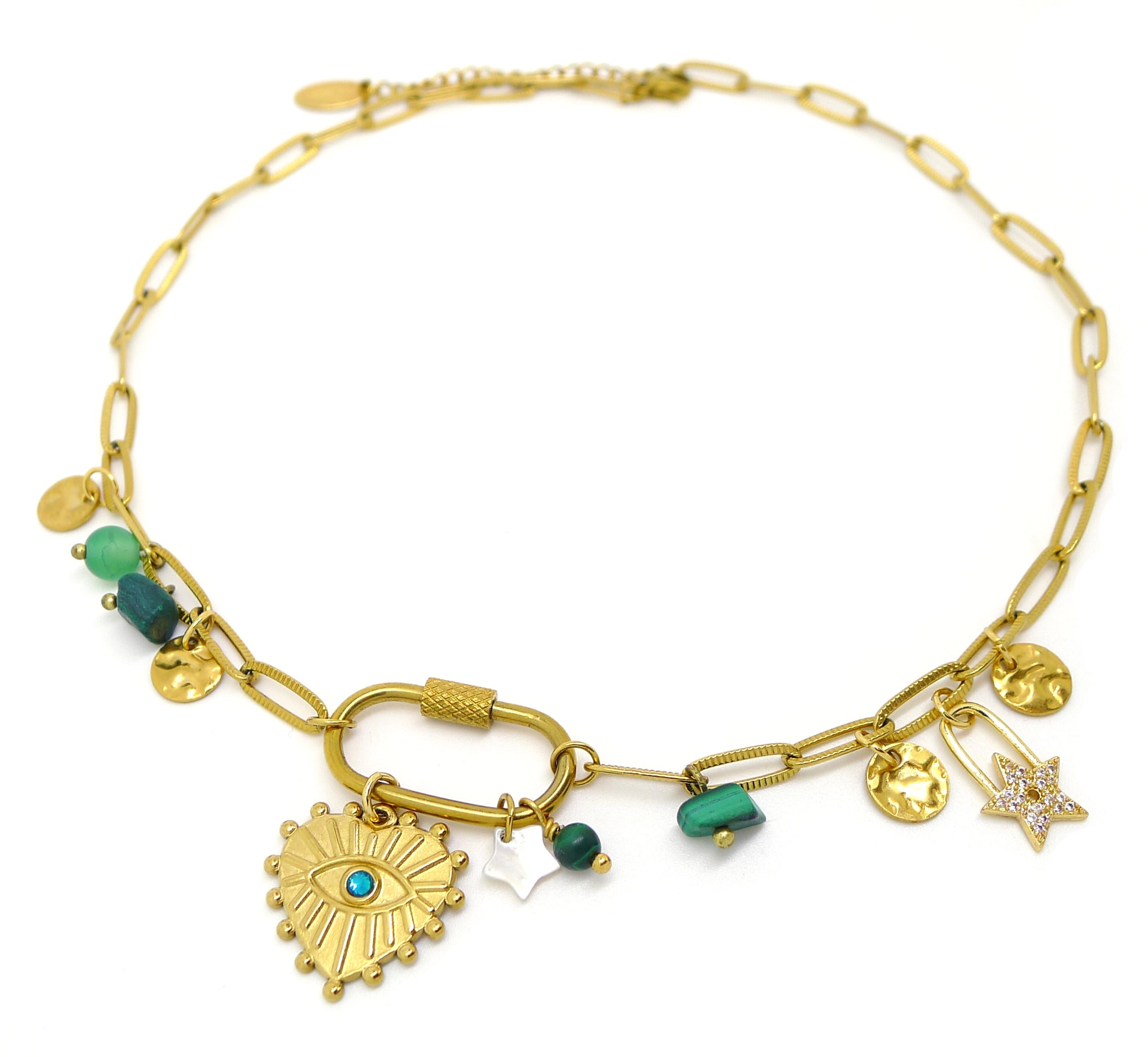 Collier Oeil Vert d'exception : charms protecteurs et pierres de qualité supérieure - 3