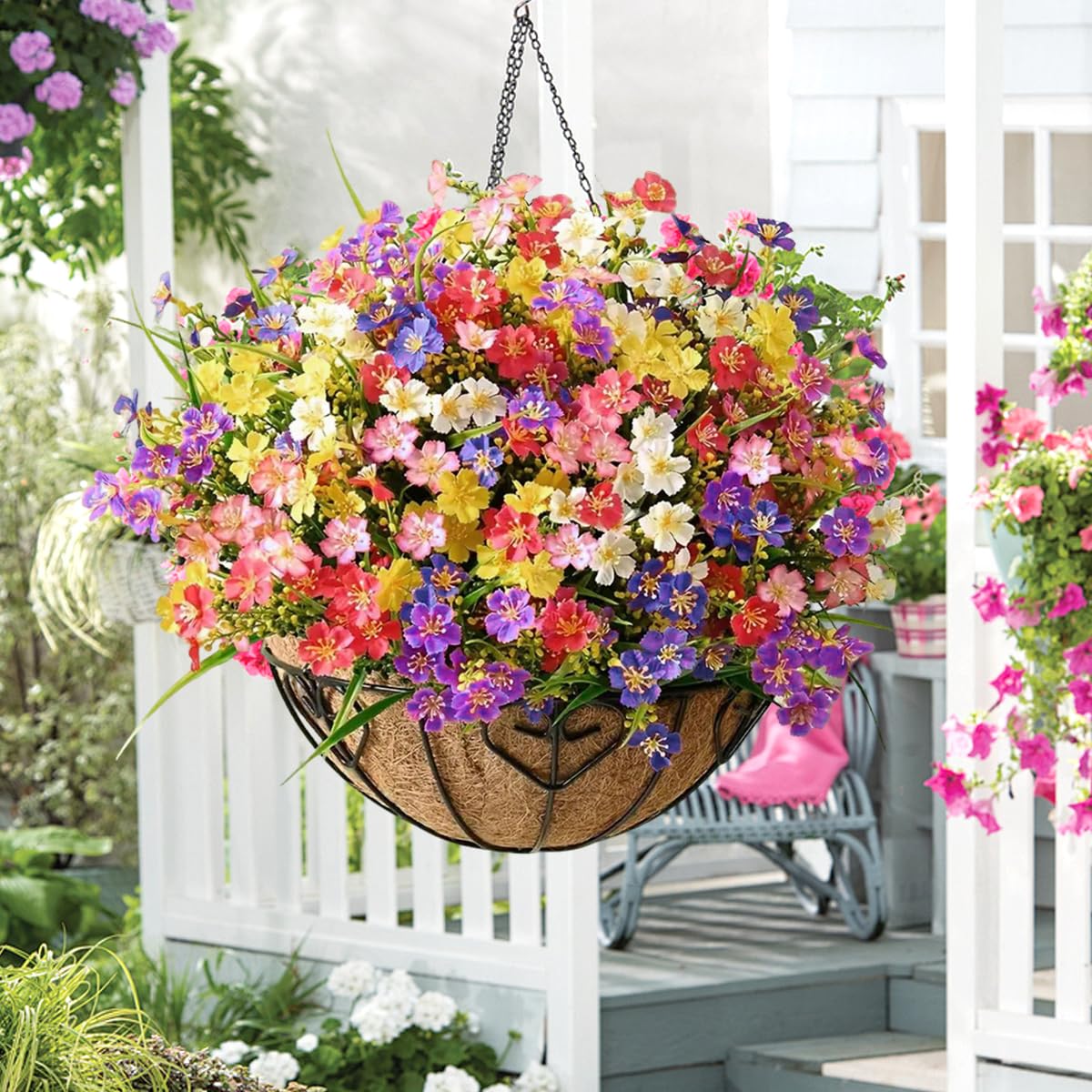 8 Piezas Flores Artificiales Exterior, Arbustos Resistentes a los Rayos UV, Plantas Artificiales Exterior, Flor Falsa Decorativas Exterior para Jarron, Jardinera, Balcon, Centro de Mesa