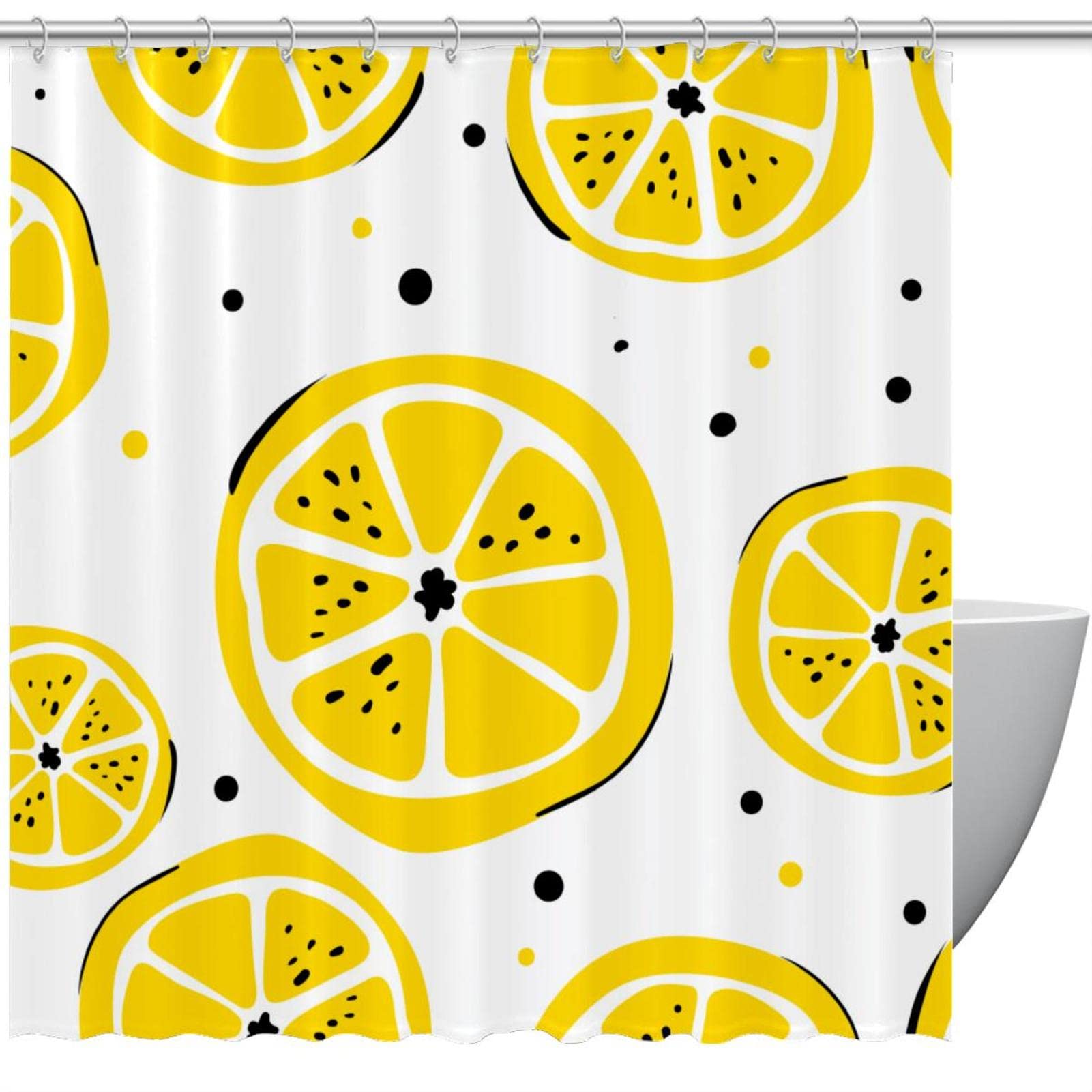 Rideau de douche Aquarelle Jaune citron 183 cm anti-éclaboussures pour sol sec
