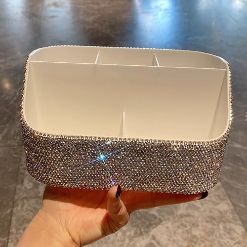 Miniatura 4 de Bling - Organizador multifuncional de acrílico transparente para maquillaje, organizador de cosméticos de lujo con diamantes de imitación,