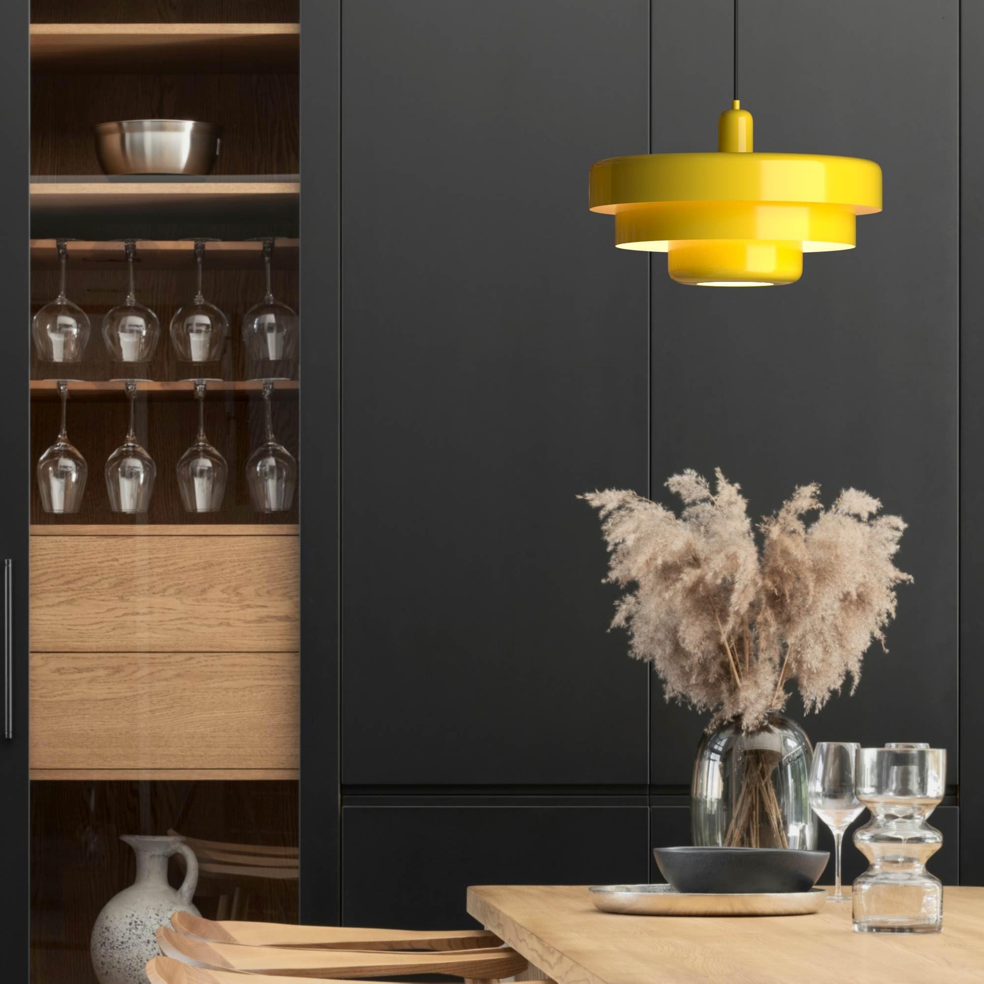 BARCELONA LED Pendelleuchte MACARRON Gelb 3-stufig, Metall Eisen, Bauhaus Minimalistisch, Indirekte Blendfreie Beleuchtung, Klassisch Vintage Modern & Zeitloser Luxus E27