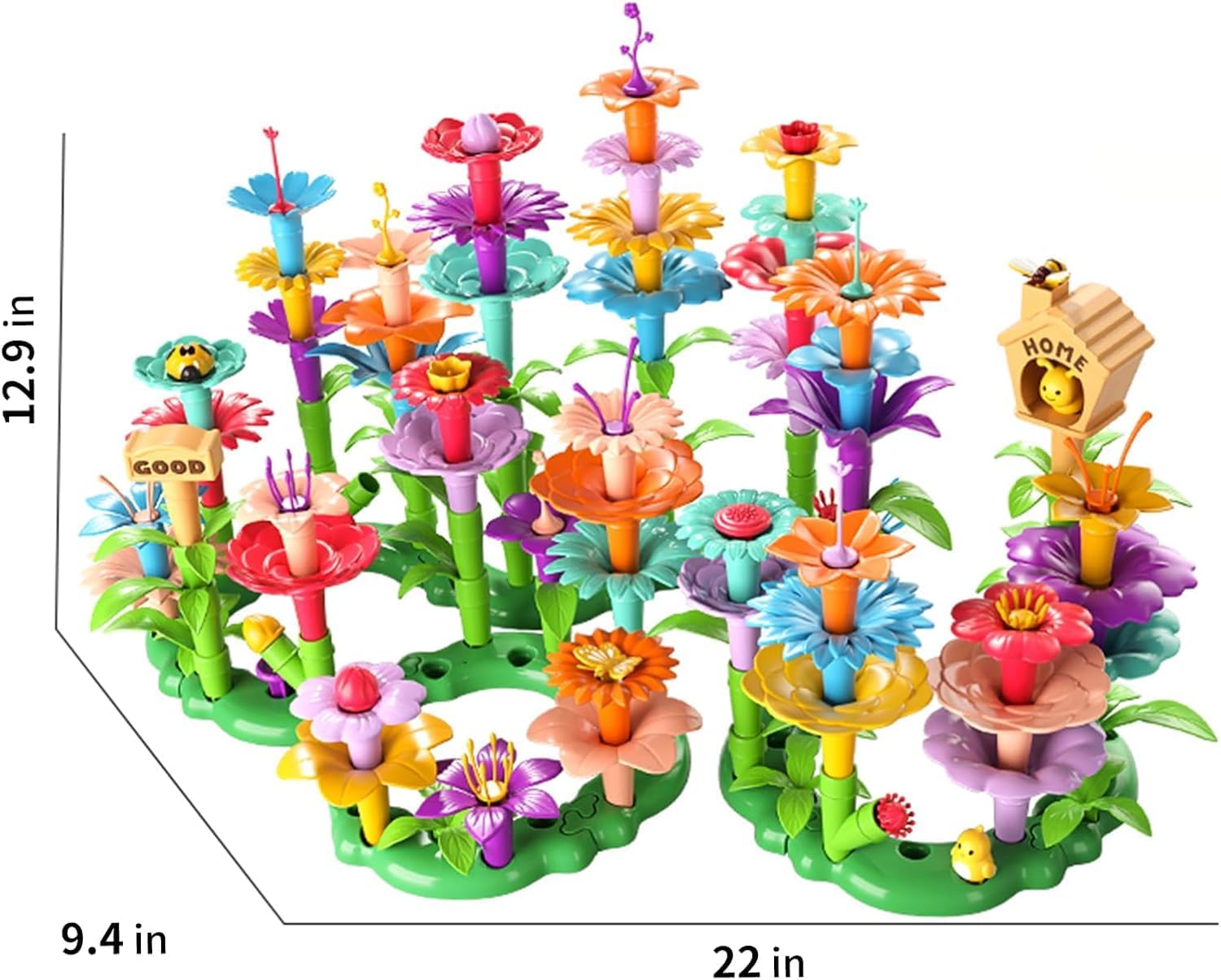 TEMI 138 PCS Flower Garden Building Toys for Girls Toys, Educational STEM Toy and Preschool Garden Play Set for Toddlers 3 4 5 6 7 8 Year Old Kids Boys Girls, Flower Stacking Toys for Kids Age 3-6