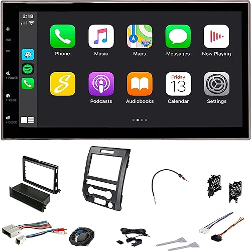 Miniatura 2 de F-150 de 6.8 pulgadas (2009-2014) Kit estéreo de coche doble DIN y kit de tablero de radio de pantalla táctil, adaptador de antena, inalámbrico