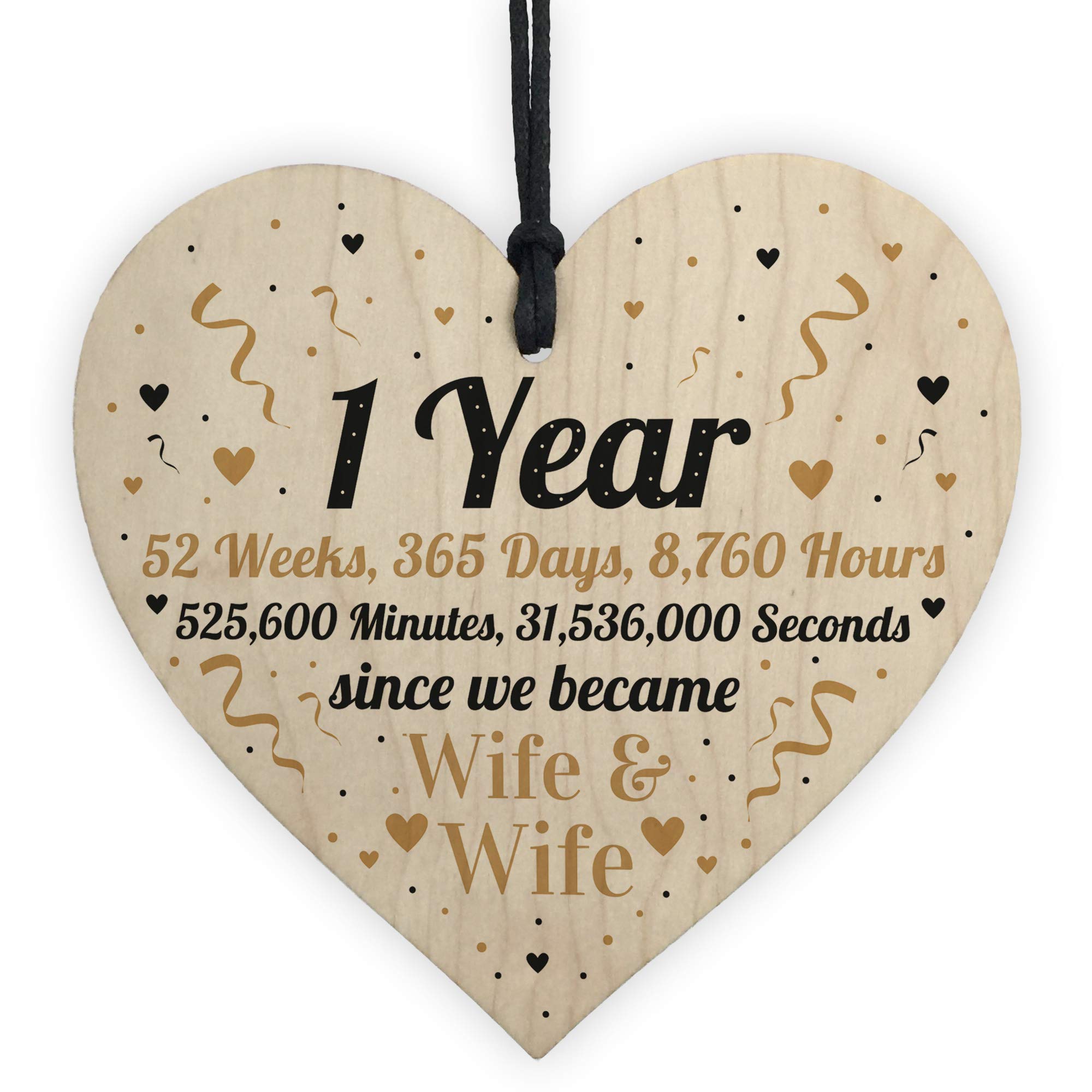 Red Ocean 1st Wedding Anniversary For Wife Wooden Heart Same Sex First Wedding Anniversary