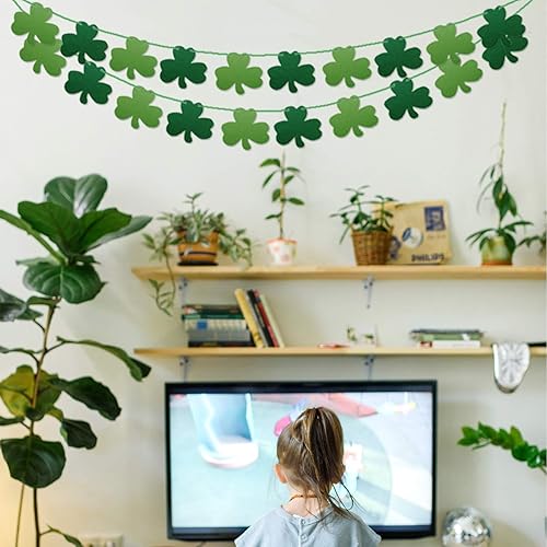 Miniatura 7 de Guirnalda de trébol de trébol para decoración del día de San Patricio guirnalda de trébol de fieltro viene con 2 unidades premontadas pancarta de