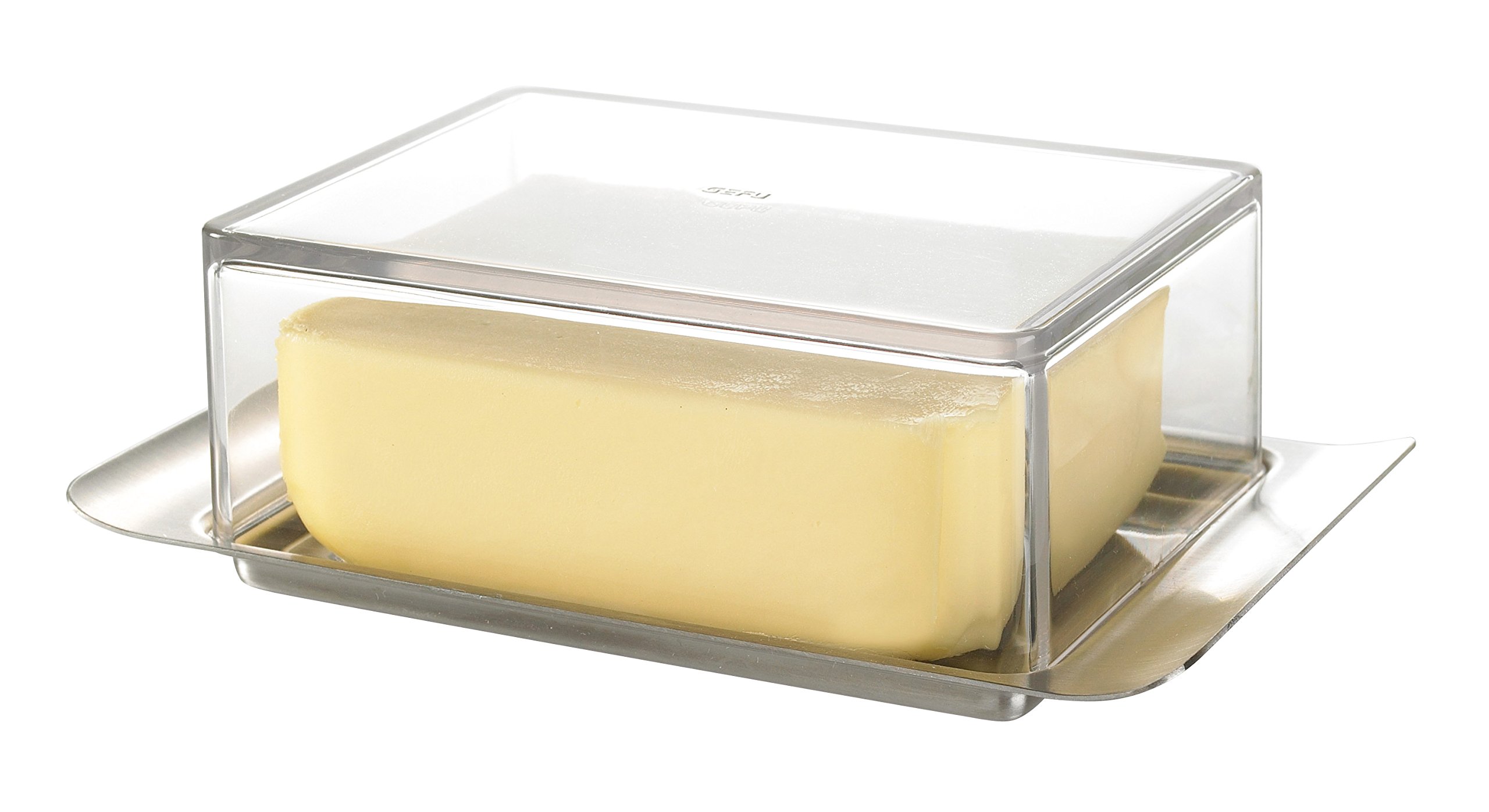 GEFU Butelo Butter Dish, Stainless Steel, Plastic, 5 cm, 33620, 24 x 24 x 14,5 cm, Clear, Silver