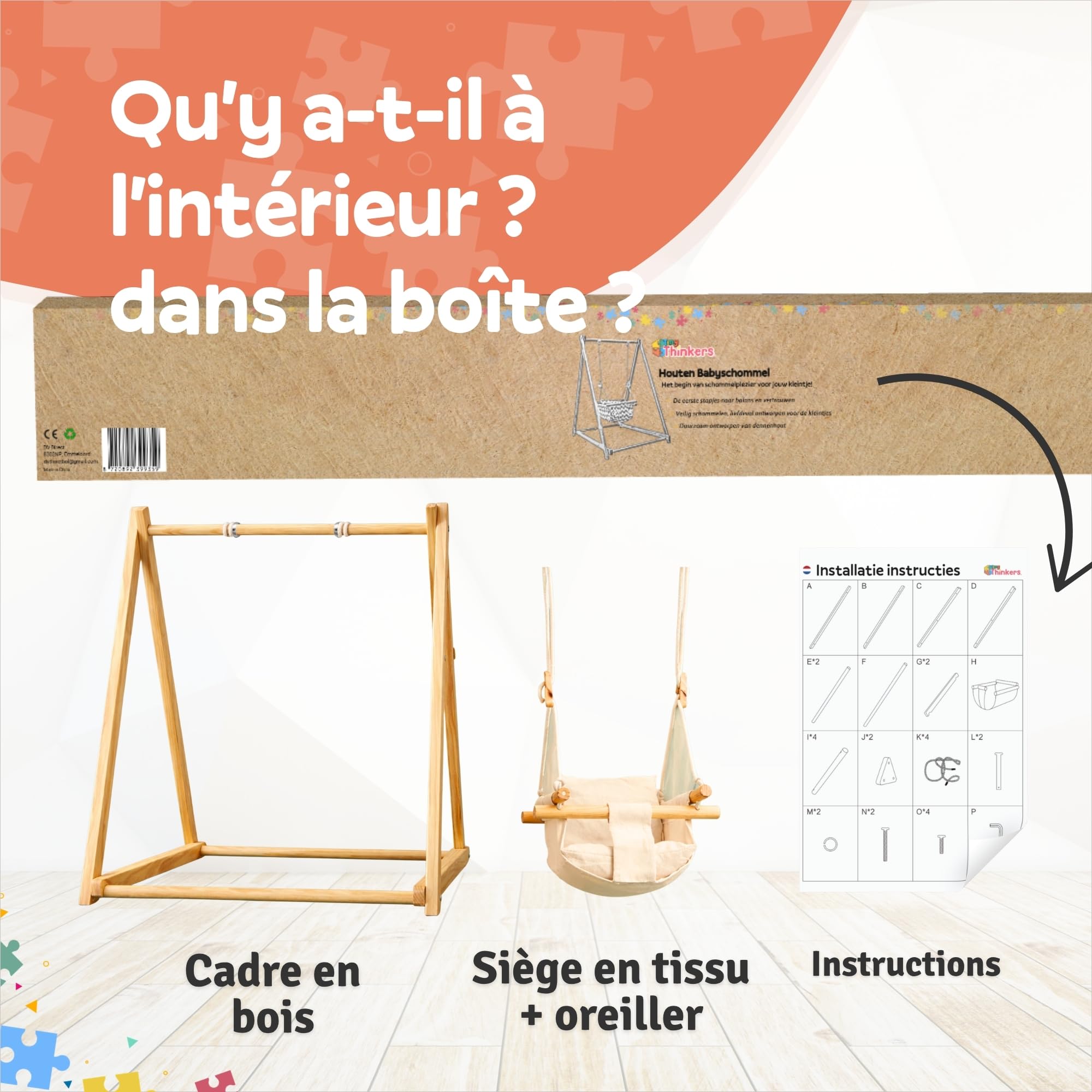 Balançoire en Bois pour bébé avec siège à Bascule Pliable, balancelle évolutive et Chaise à Bascule Enfant, Baby Swing en Bois Naturel Stable et sûr, Jouet bébé pour intérieur et extérieur sécurisé