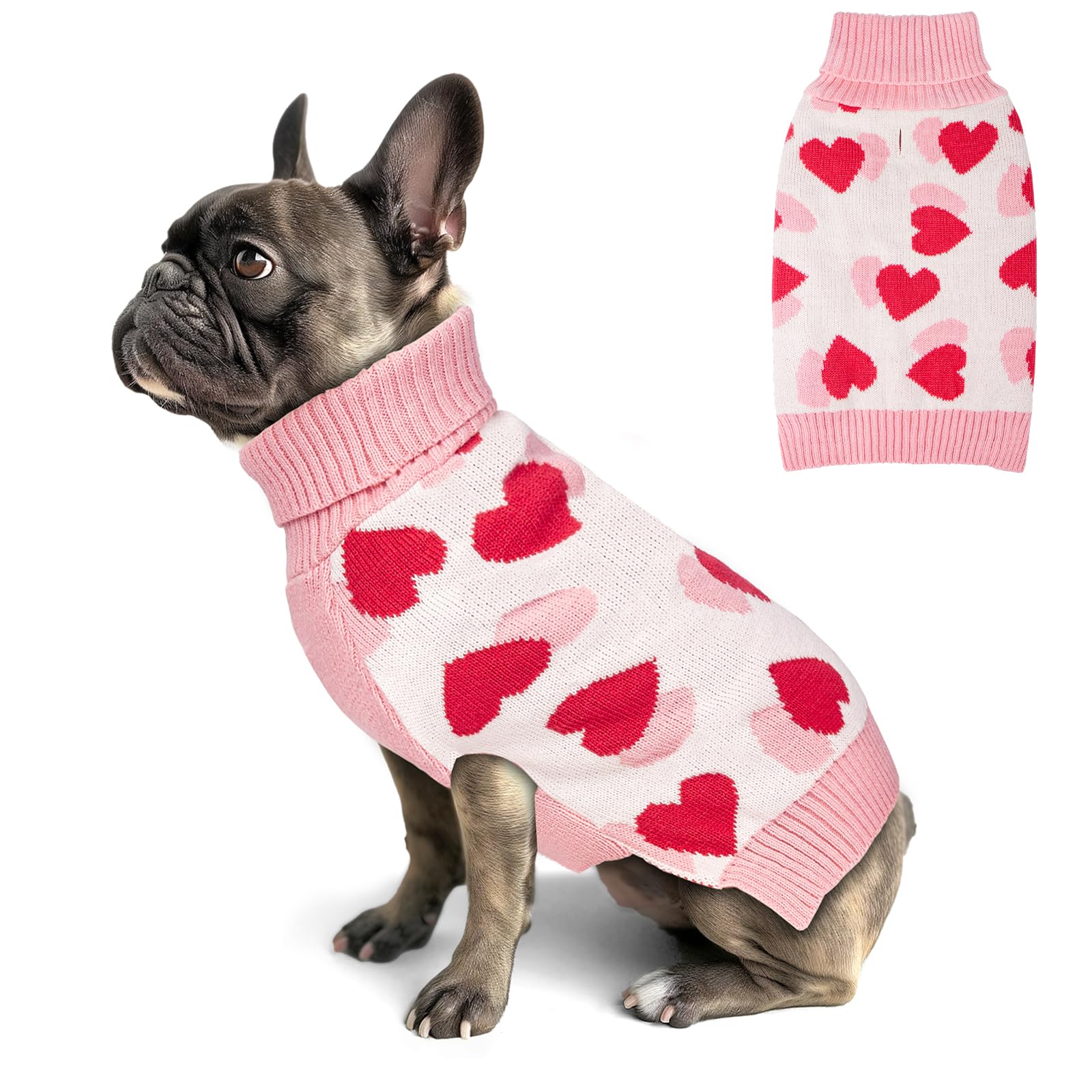 KYEESE Valentines Dog Sweater, Comfy Dogs Coat with Leash Hole, Turtleneck Small Dog Sweater, Stretchy Pullover Pet Sweaters for Small Dogs, Warm Pet