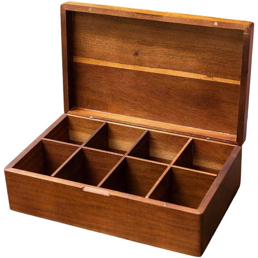 Caja De Madera para Té, 8 Rejillas, Multifuncional, con Tapa, para Guardar Bolsitas De Té, Organizador para Hogar, Armario, Cocina, Decoración