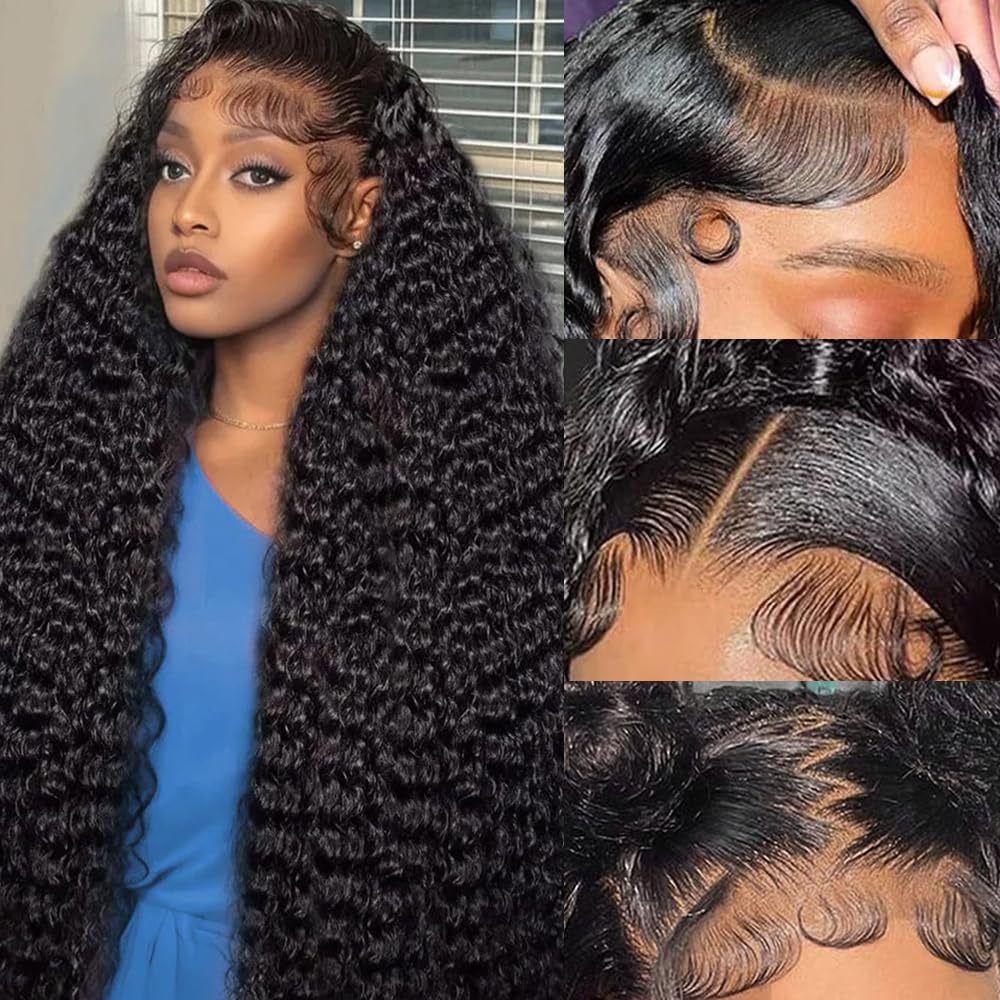 Dundix 30 Inch Deep Wave Lace Front Wigs Human Hair 200 density 13x6 HD Transparent Lace Front Wigs Human Hair Glueless Wigs Human Hair Pre Plucked Deep Curly Human Hair Wig for Women