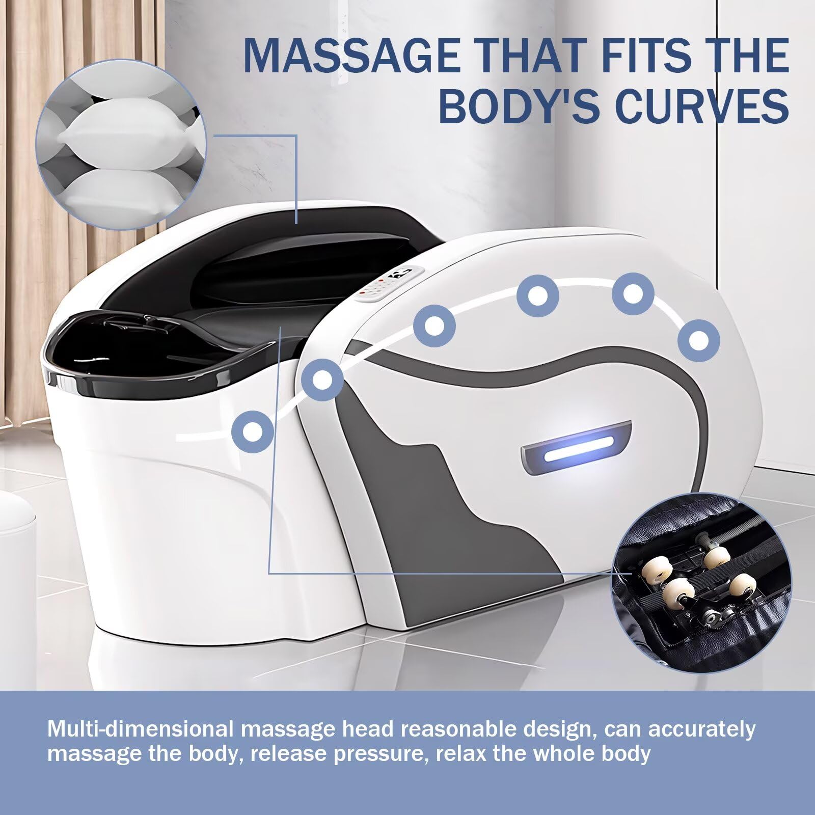Professionelle Salon-Shampooliege, Massageliege mit Futuristisch-Minimalistischer Ambientebeleuchtung, Kopf-Spa-Ausstattung Inklusive Ganzkörpermassage, Beinlift, Acrylbecken