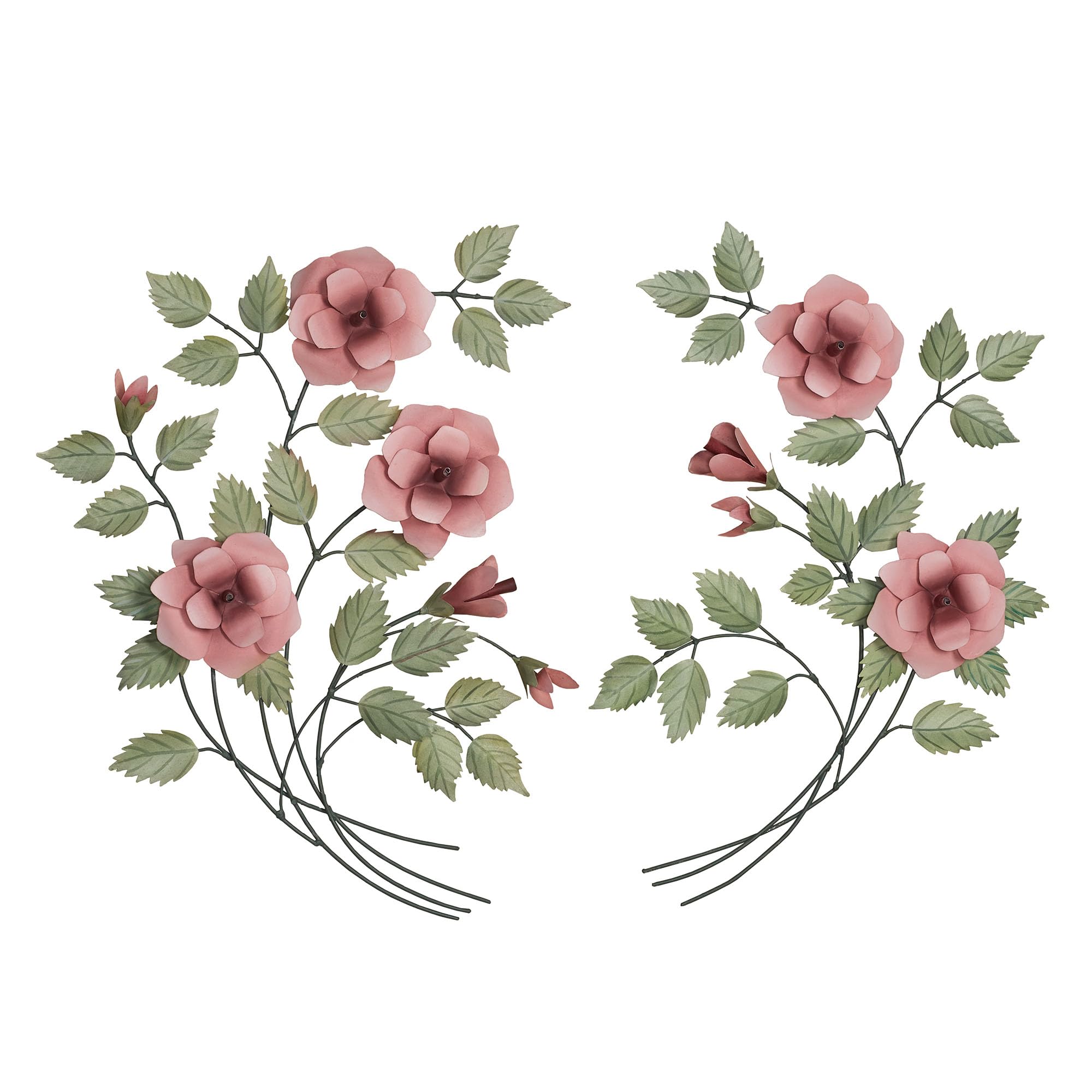 Les Fleurs Pink Rose Spray Metal Wall Sculpture Set of Two | Handcrafted Handpainted Floral Wall Art | By Joanne Ferrara | Blossom Flower Floral |