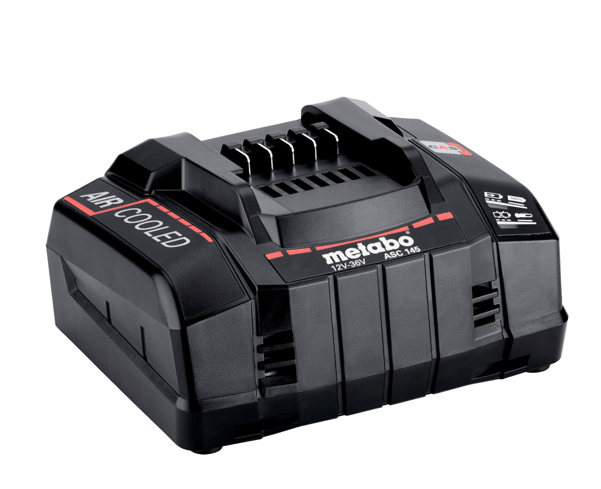 Metabo Cargador Rápido ASC 145 (12-36V, Tecnología Air Cooled Patendada para Tiempos de Carga más Cortos al enfríar la batería, Carga hasta 4 Veces más rápida, Compatible con Todas Las baterías CAS)