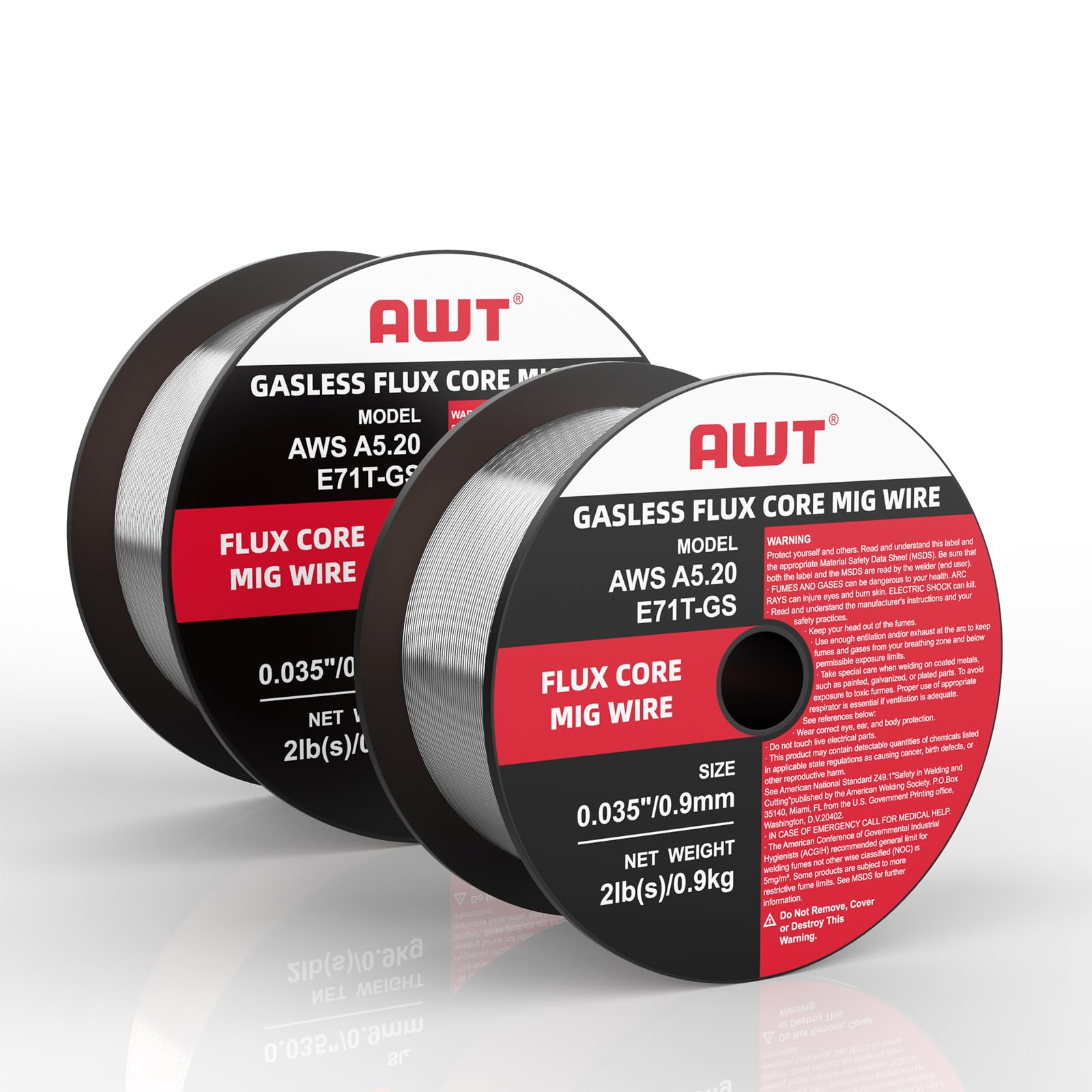AWT Flux Core Welding Wire, Gasless Mig Welding Wire, E71T-GS Mild Steel Mig Welding Wire .035" 2-Pound Spool, Pack of 2