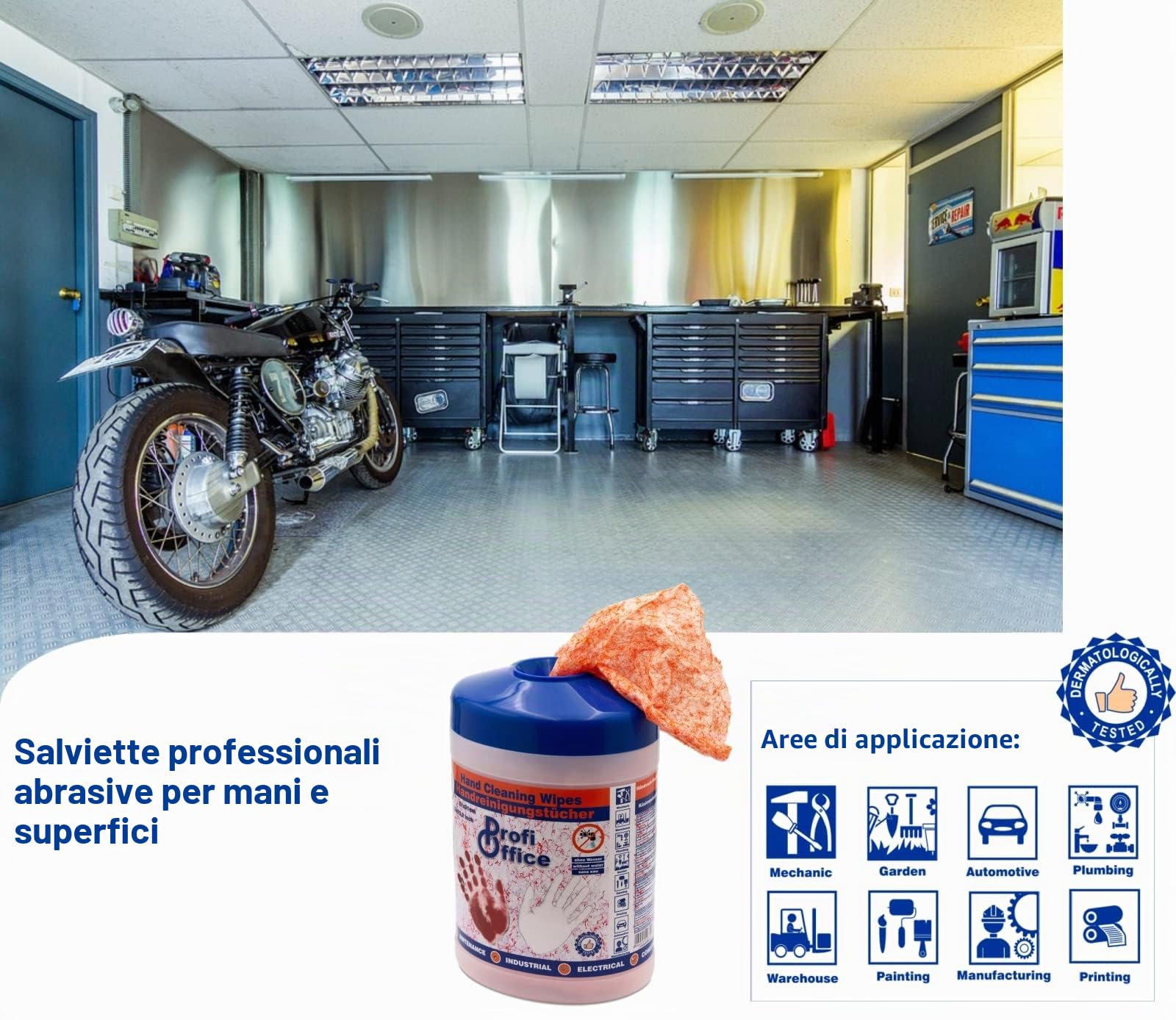 Confezione da 6 Salviette Umidificate Mani e Superfici – 6 x 90 Salviette Detergenti Officina XL (31x27cm) in Secchio Dispenser – Salviette Industriali Senza Acqua per Auto e Grasso